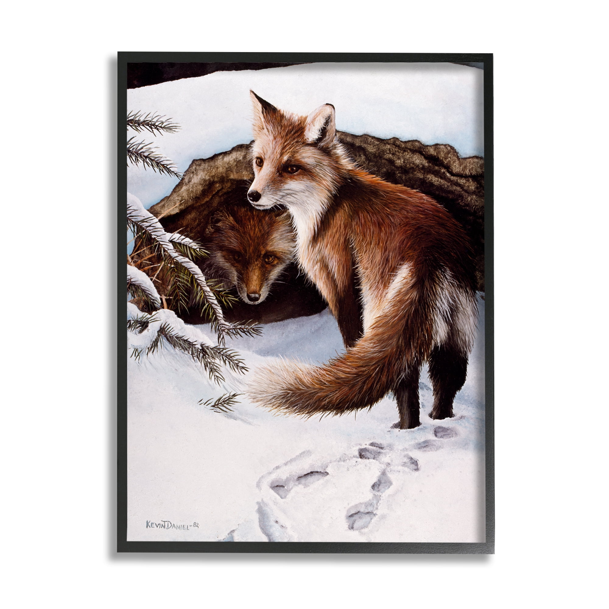 Stupell Industries Winter Foxes Wildlife Scene Animals & Insects Painting Black Framed Art Print Wall Art, 16 x 20