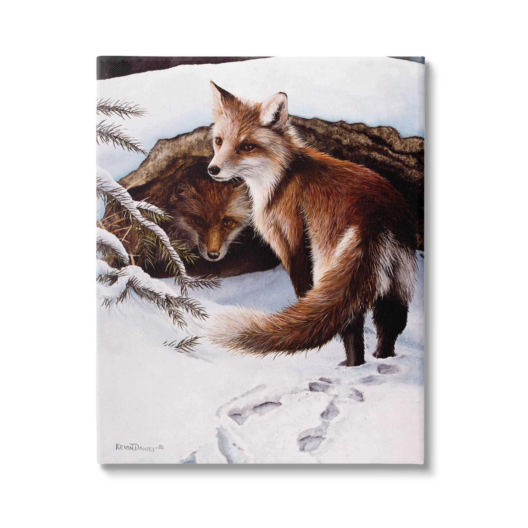 Stupell Industries Winter Foxes Wildlife Scene Animals & Insects Painting Gallery Wrapped Canvas Print Wall Art, 16 x 20