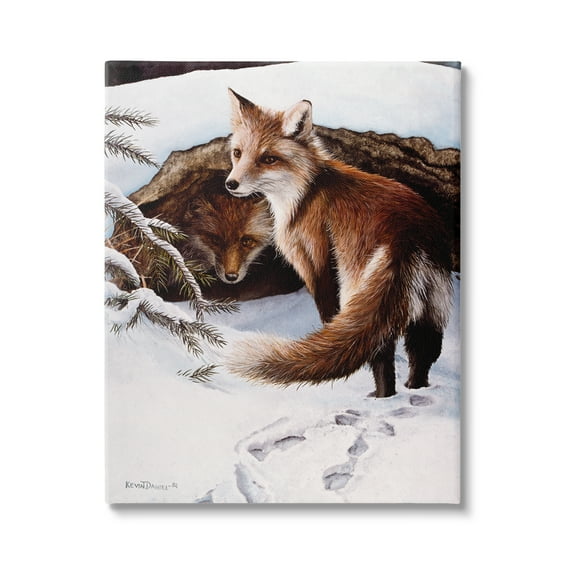 Stupell Industries Winter Foxes Wildlife Scene Animals & Insects Painting Gallery Wrapped Canvas Print Wall Art, 16 x 20