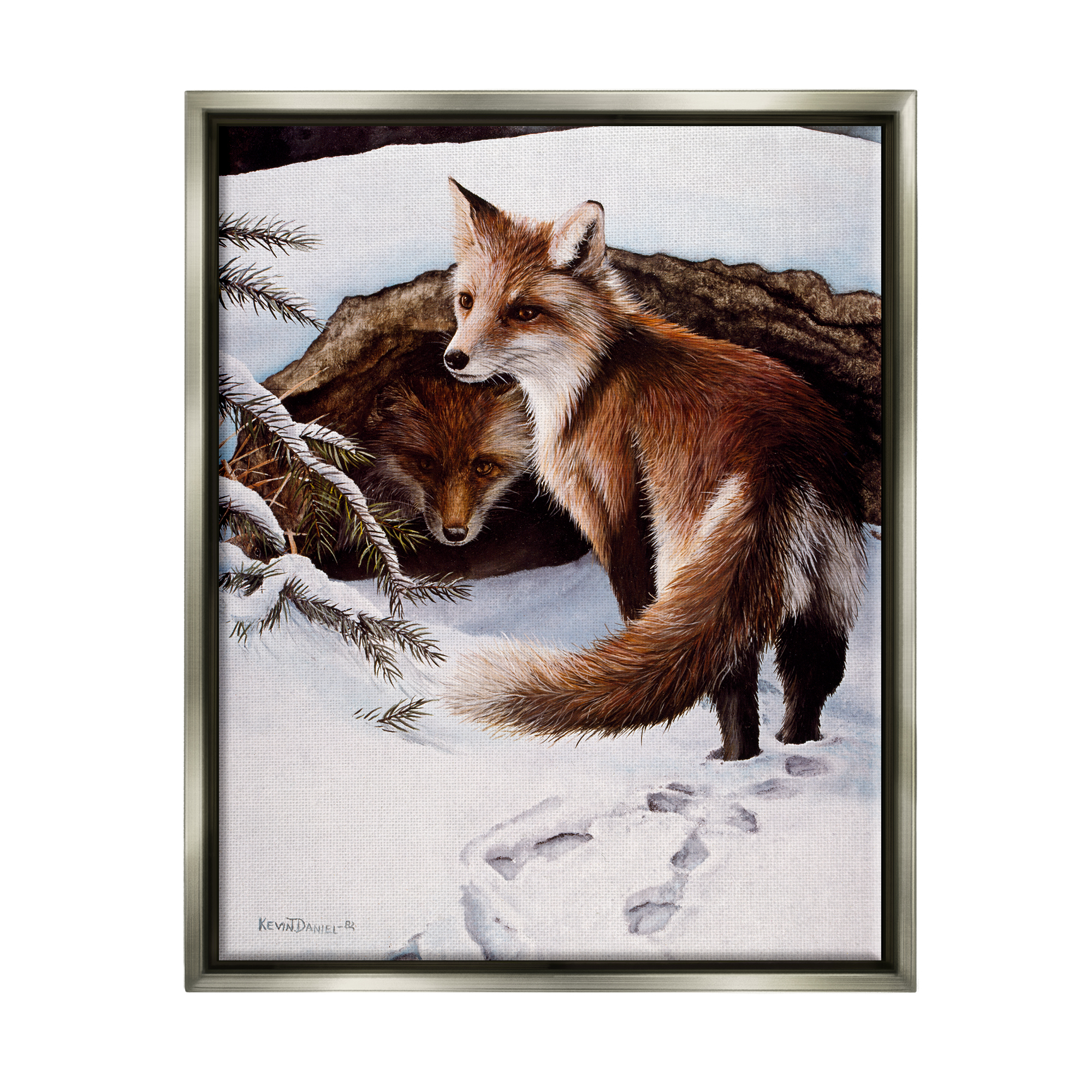 Stupell Industries Winter Foxes Wildlife Scene Animals & Insects Painting Gray Floater Framed Art Print Wall Art, 17 x 21