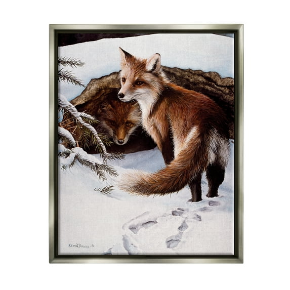 Stupell Industries Winter Foxes Wildlife Scene Animals & Insects Painting Gray Floater Framed Art Print Wall Art, 25 x 31