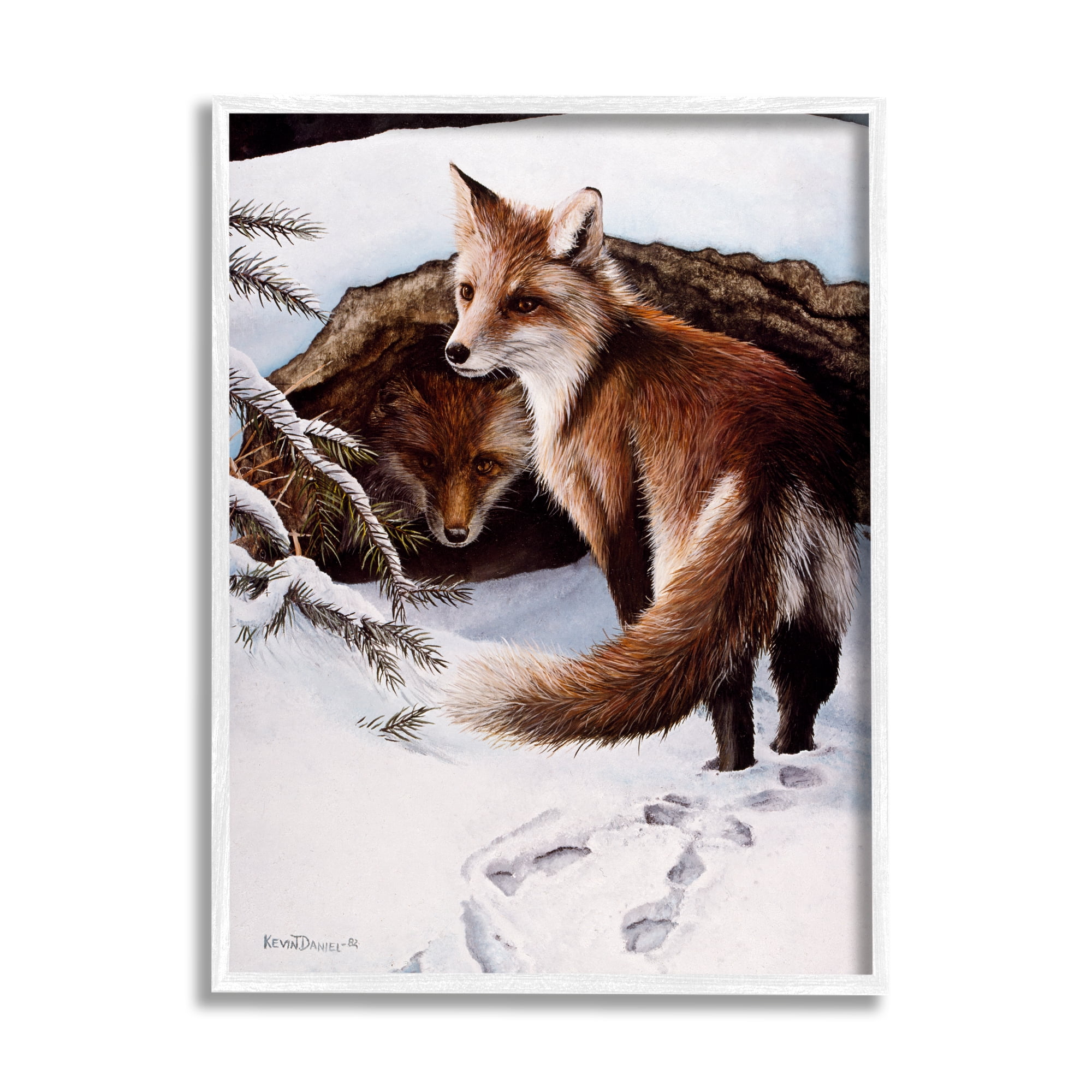 Stupell Industries Winter Foxes Wildlife Scene Animals & Insects Painting White Framed Art Print Wall Art, 24 x 30