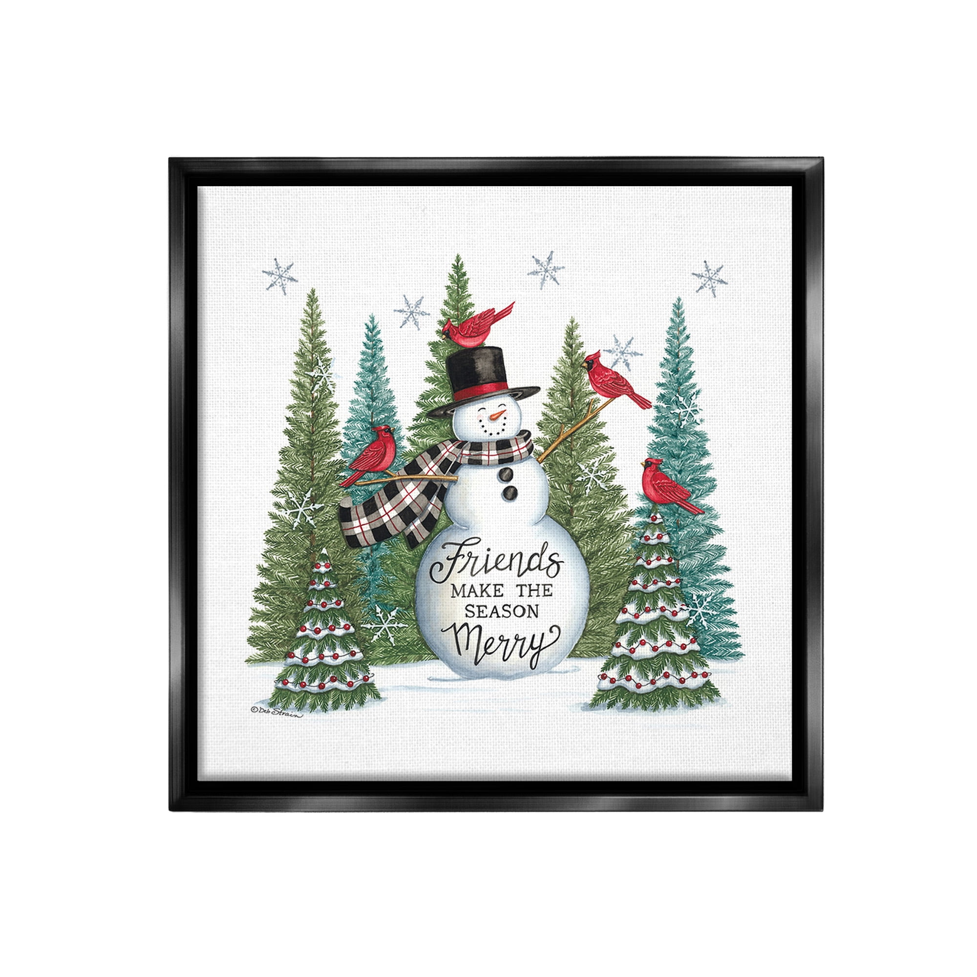 Stupell Industries Winter Friendship Snowman Holiday Painting Black Floater Framed Canvas Art Print Wall Art, 18 x 18