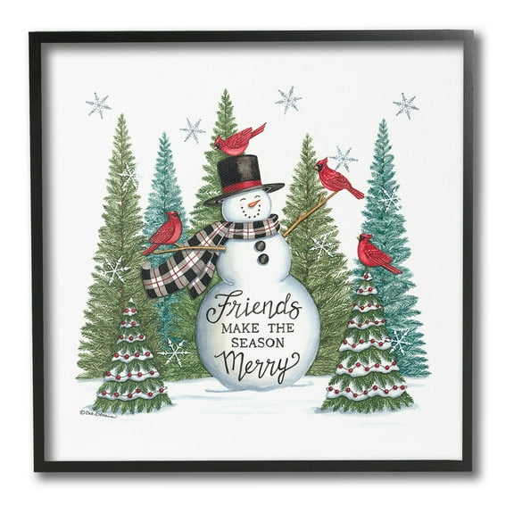 Stupell Industries Winter Friendship Snowman Holiday Painting Black Framed Art Print Wall Art, 12 x 12