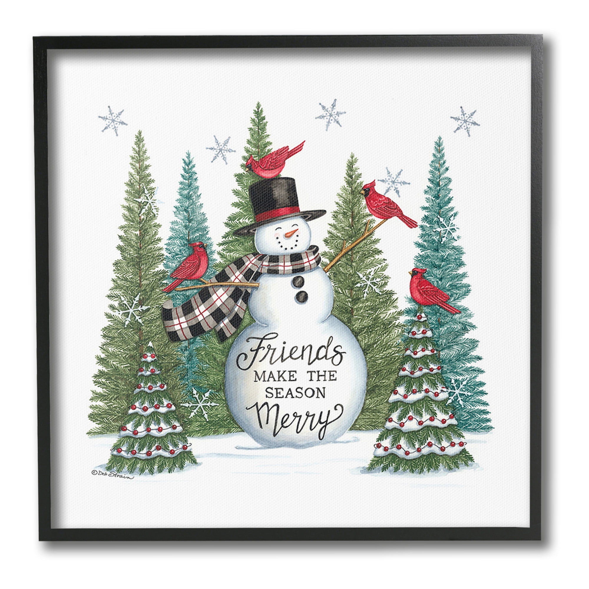 Stupell Industries Winter Friendship Snowman Holiday Painting Black Framed Art Print Wall Art, 17 x 17