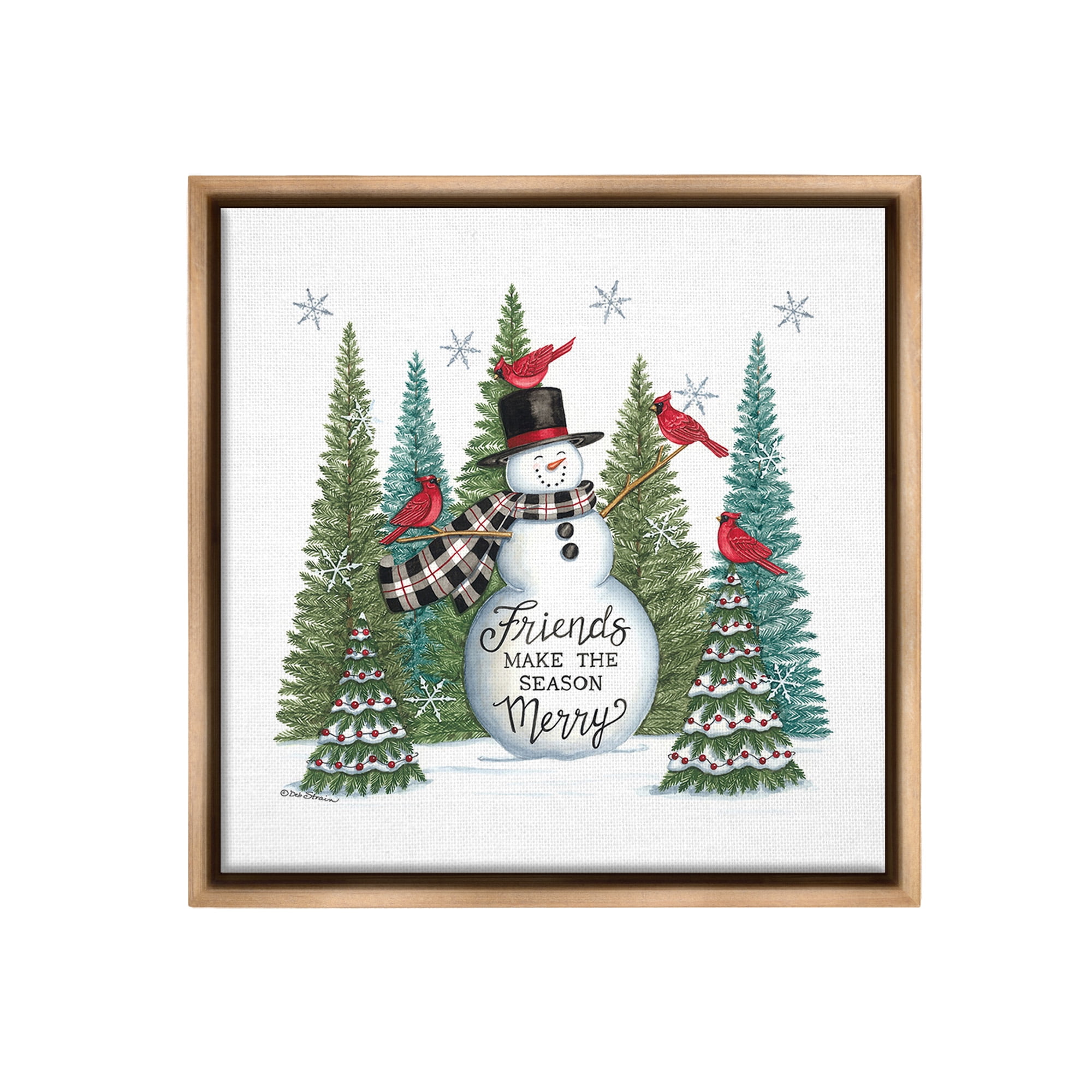 Stupell Industries Winter Friendship Snowman Holiday Painting Brown Floater Framed Canvas Art Print Wall Art, 25 x 25