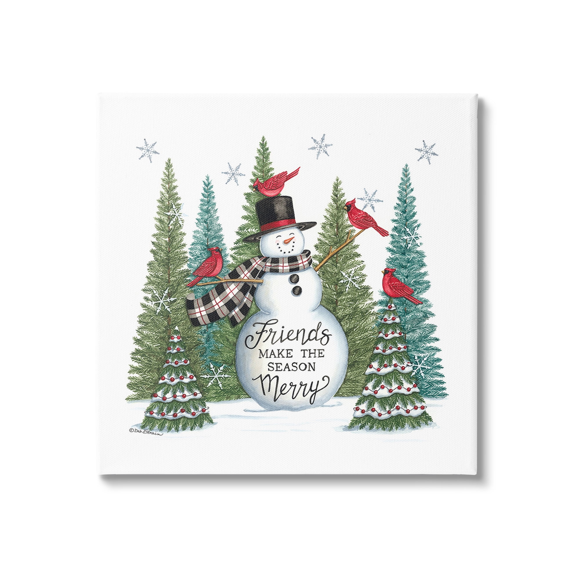 Stupell Industries Winter Friendship Snowman Holiday Painting Gallery Wrapped Canvas Art Print Wall Art, 17 x 17