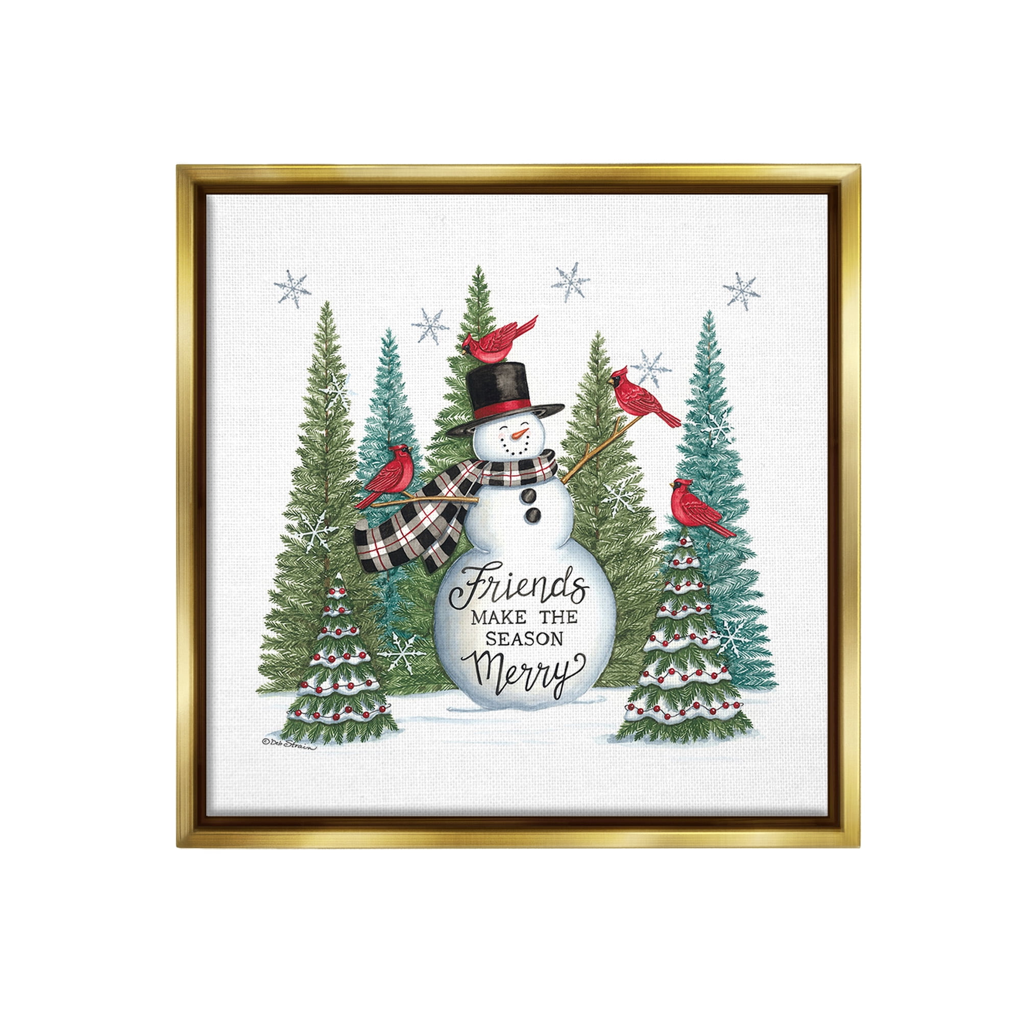 Stupell Industries Winter Friendship Snowman Holiday Painting Gold Floater Framed Canvas Art Print Wall Art, 18 x 18