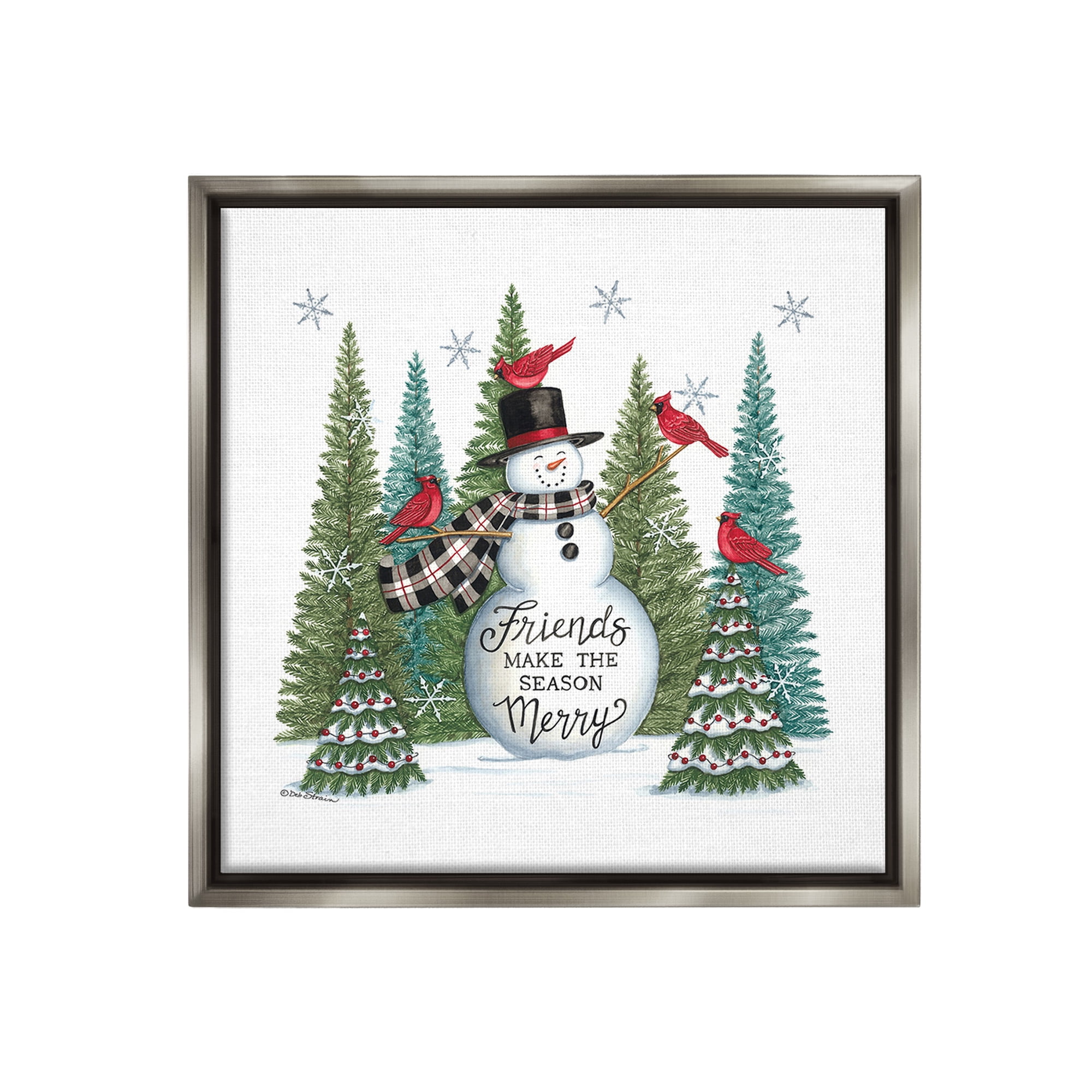 Stupell Industries Winter Friendship Snowman Holiday Painting Gray Floater Framed Canvas Art Print Wall Art, 18 x 18