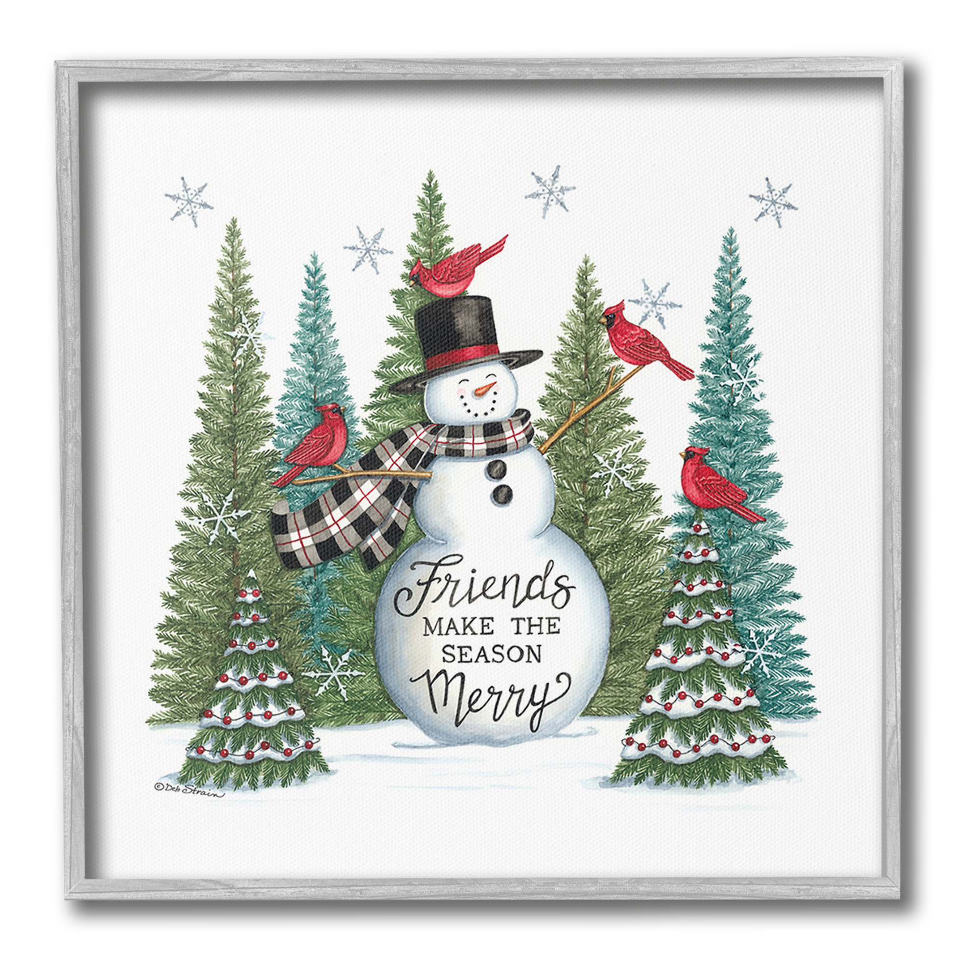 Stupell Industries Winter Friendship Snowman Holiday Painting Gray Framed Art Print Wall Art, 12 x 12