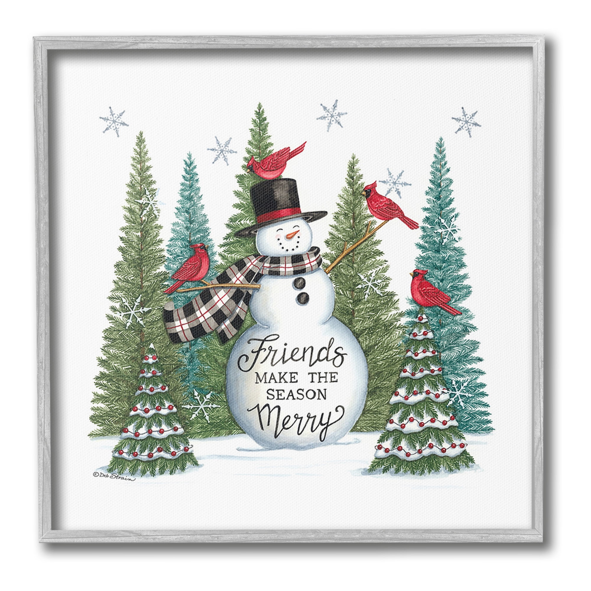 Stupell Industries Winter Friendship Snowman Holiday Painting Gray Framed Art Print Wall Art, 17 x 17