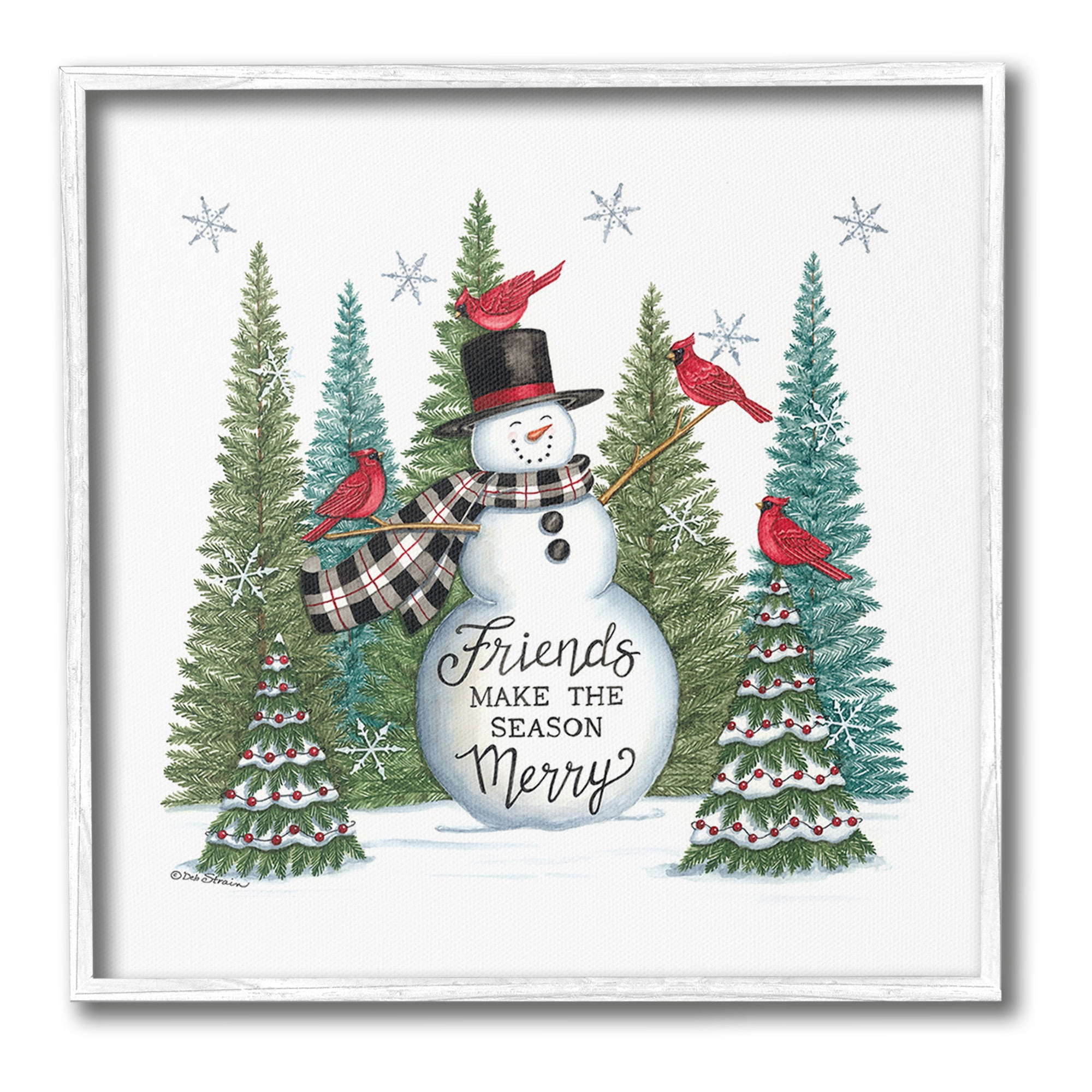 Stupell Industries Winter Friendship Snowman Holiday Painting White Framed Art Print Wall Art, 24 x 24