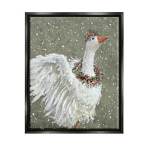 Stupell Industries Winter Goose Seasonal Botanicals Holiday Painting Black Floater Framed Art Print Wall Art
