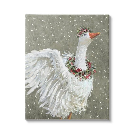 Stupell Industries Winter Goose Seasonal Botanicals Holiday Painting Gallery Wrapped Canvas Print Wall Art