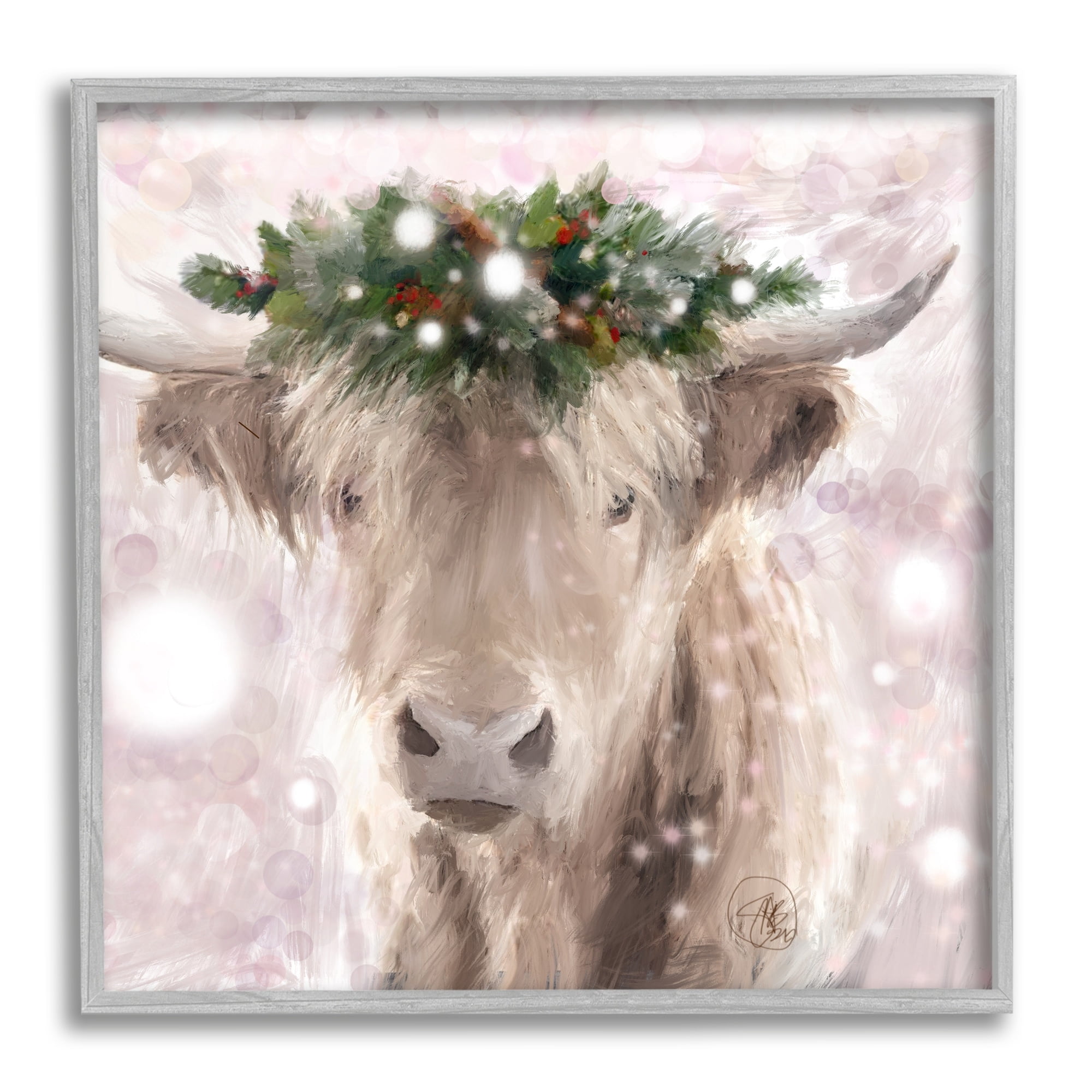 Stupell Industries Winter Holiday Crown Cattle Abstract Pink Glimmer Pattern, 12 x 12,Design by Sarah Butcher