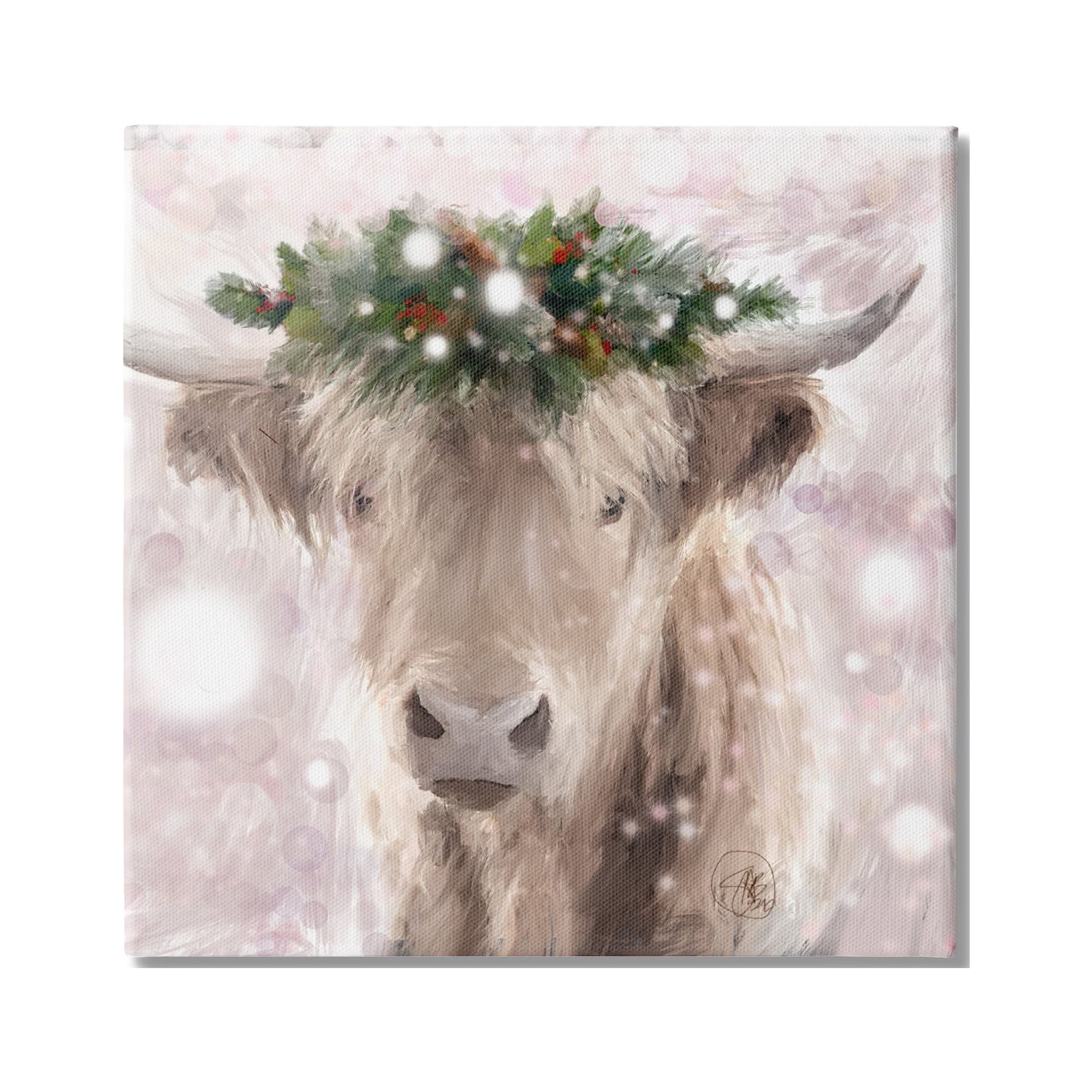 Stupell Industries Winter Holiday Crown Cattle Abstract Pink Glimmer Pattern, 24 x 24,Design by Sarah Butcher
