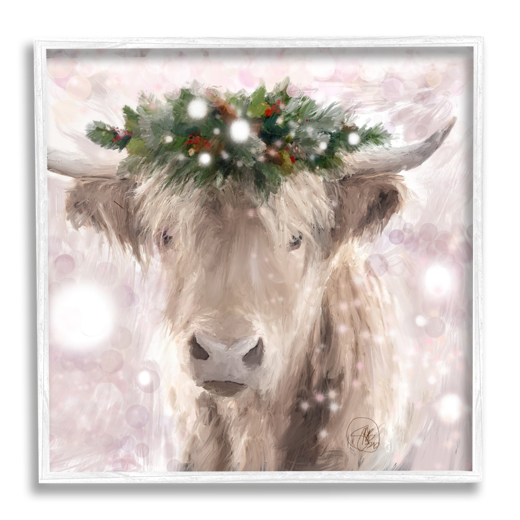Stupell Industries Winter Holiday Crown Cattle Abstract Pink Glimmer Pattern, 24 x 24,Design by Sarah Butcher
