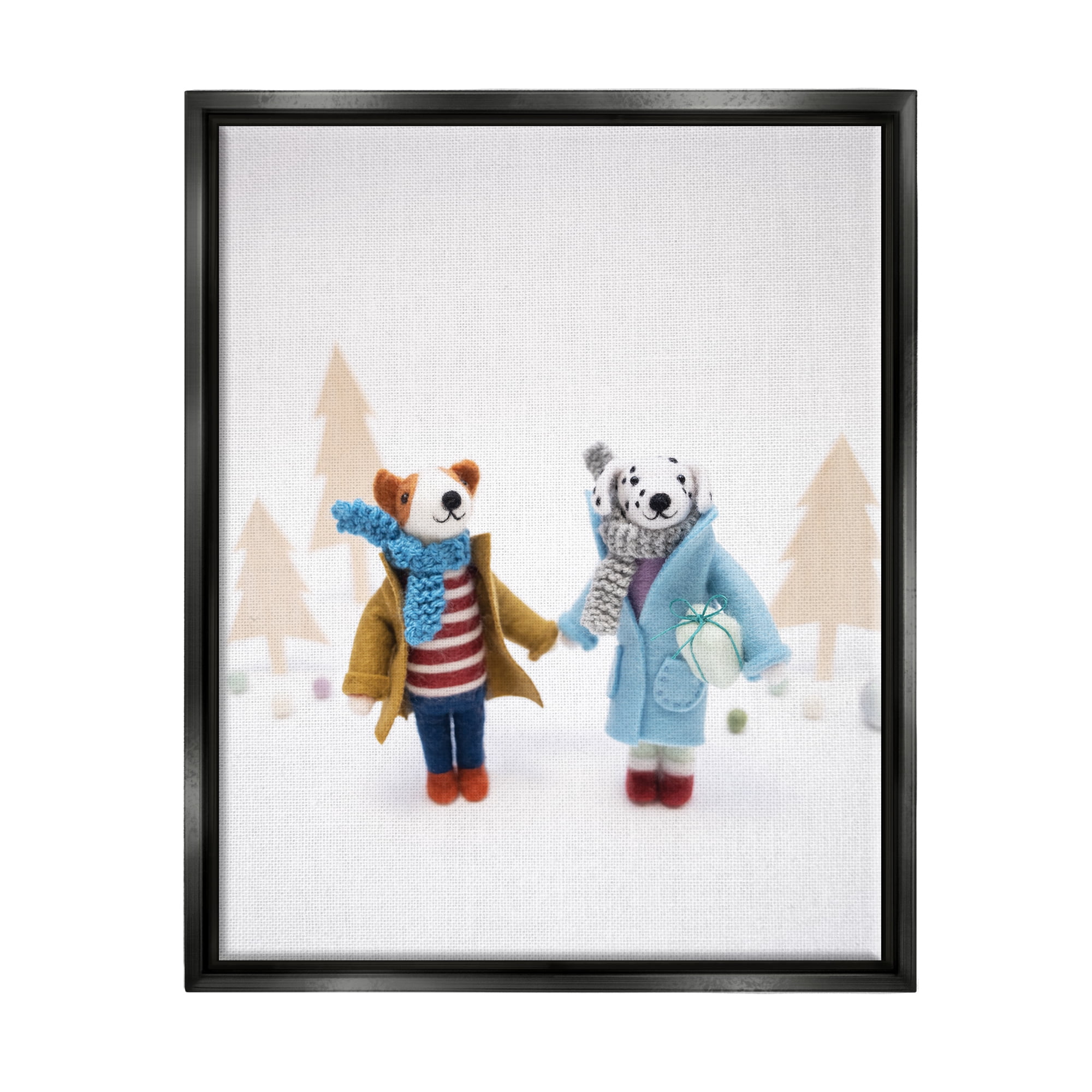 Stupell Industries Winter Holiday Gifts Dog Couple Holiday Photography Black Floater Framed Art Print Wall Art