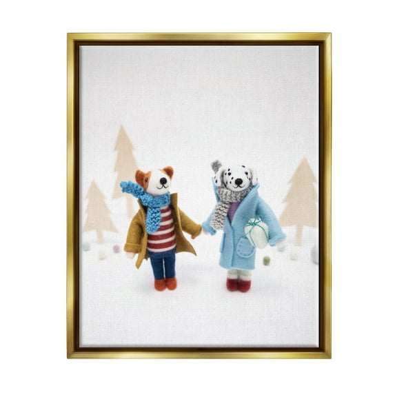 Stupell Industries Winter Holiday Gifts Dog Couple Holiday Photography Gold Floater Framed Art Print Wall Art