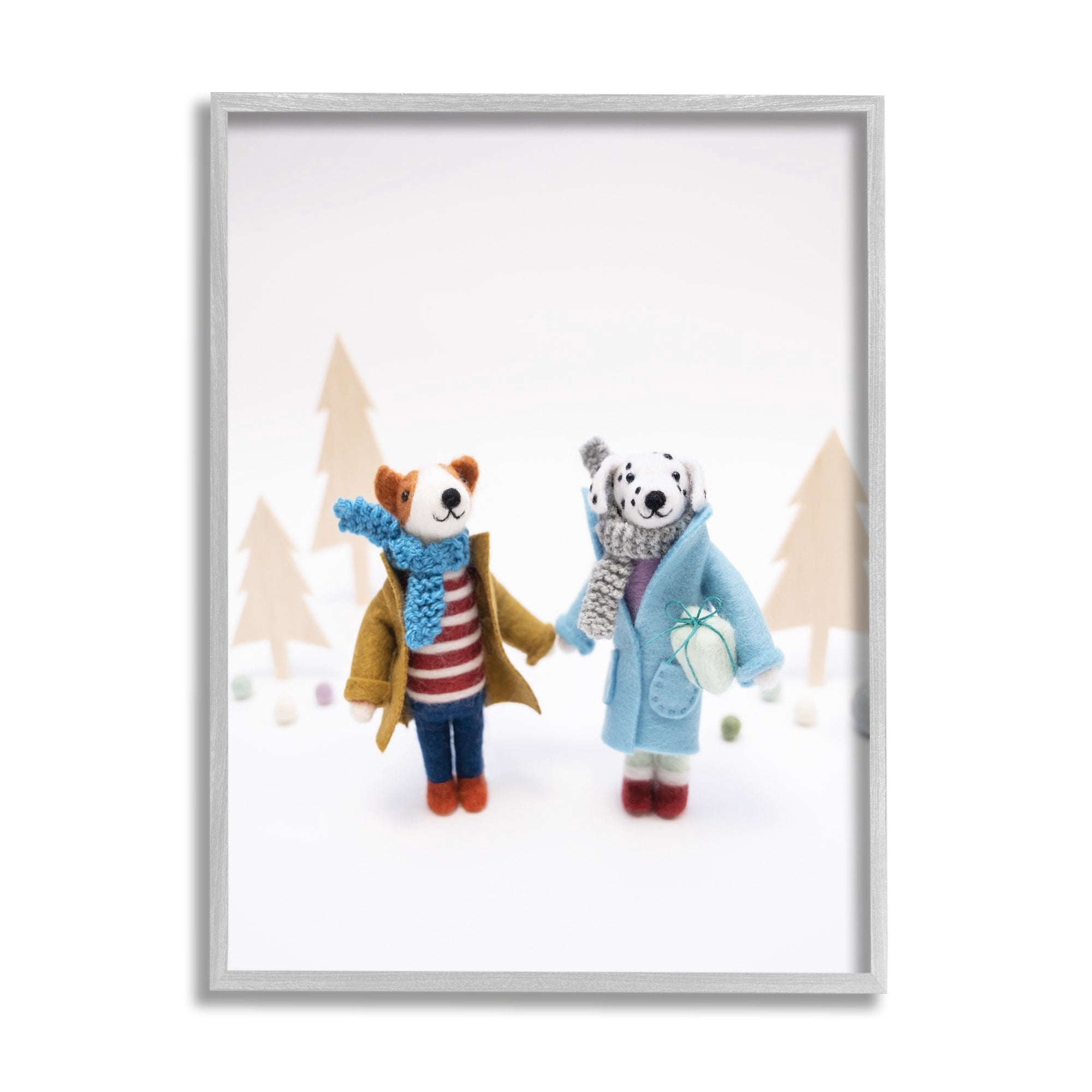 Stupell Industries Winter Holiday Gifts Dog Couple Holiday Photography Gray Framed Art Print Wall Art