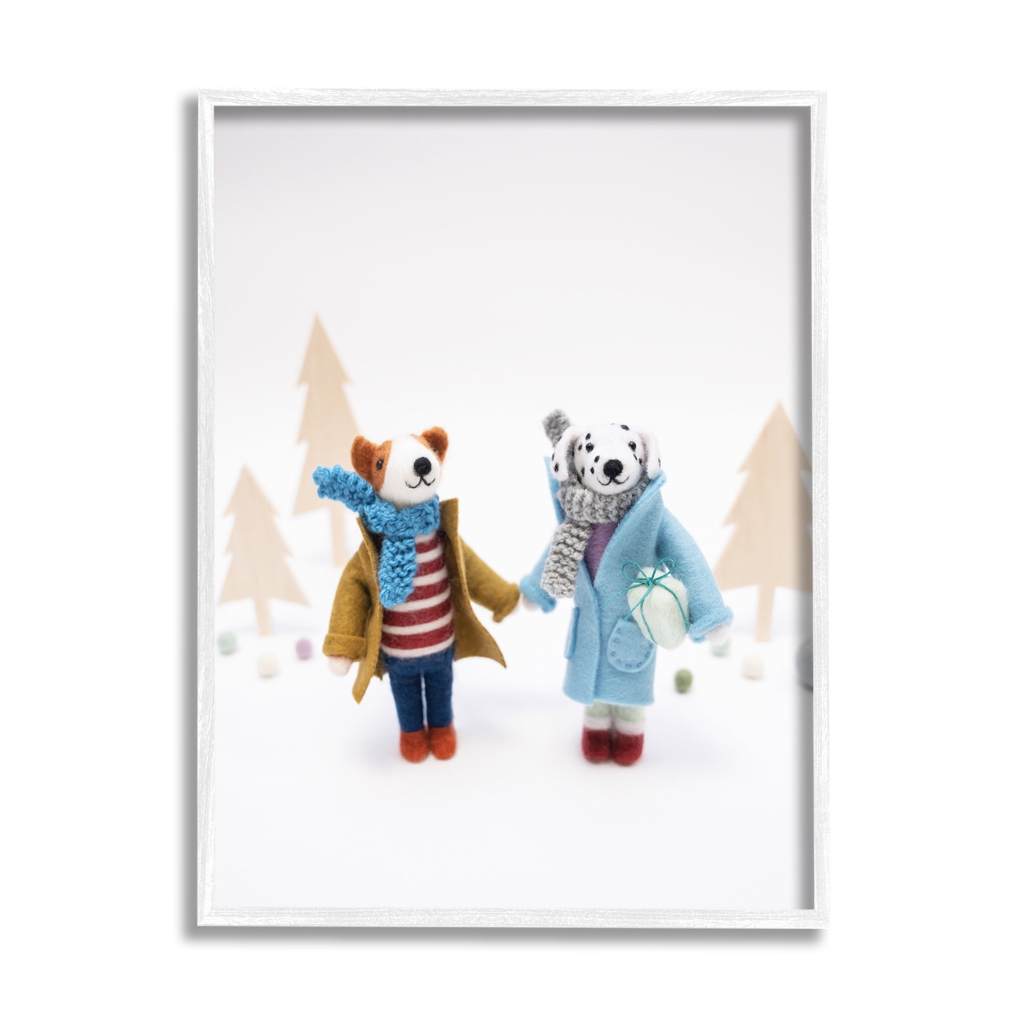 Stupell Industries Winter Holiday Gifts Dog Couple Holiday Photography White Framed Art Print Wall Art