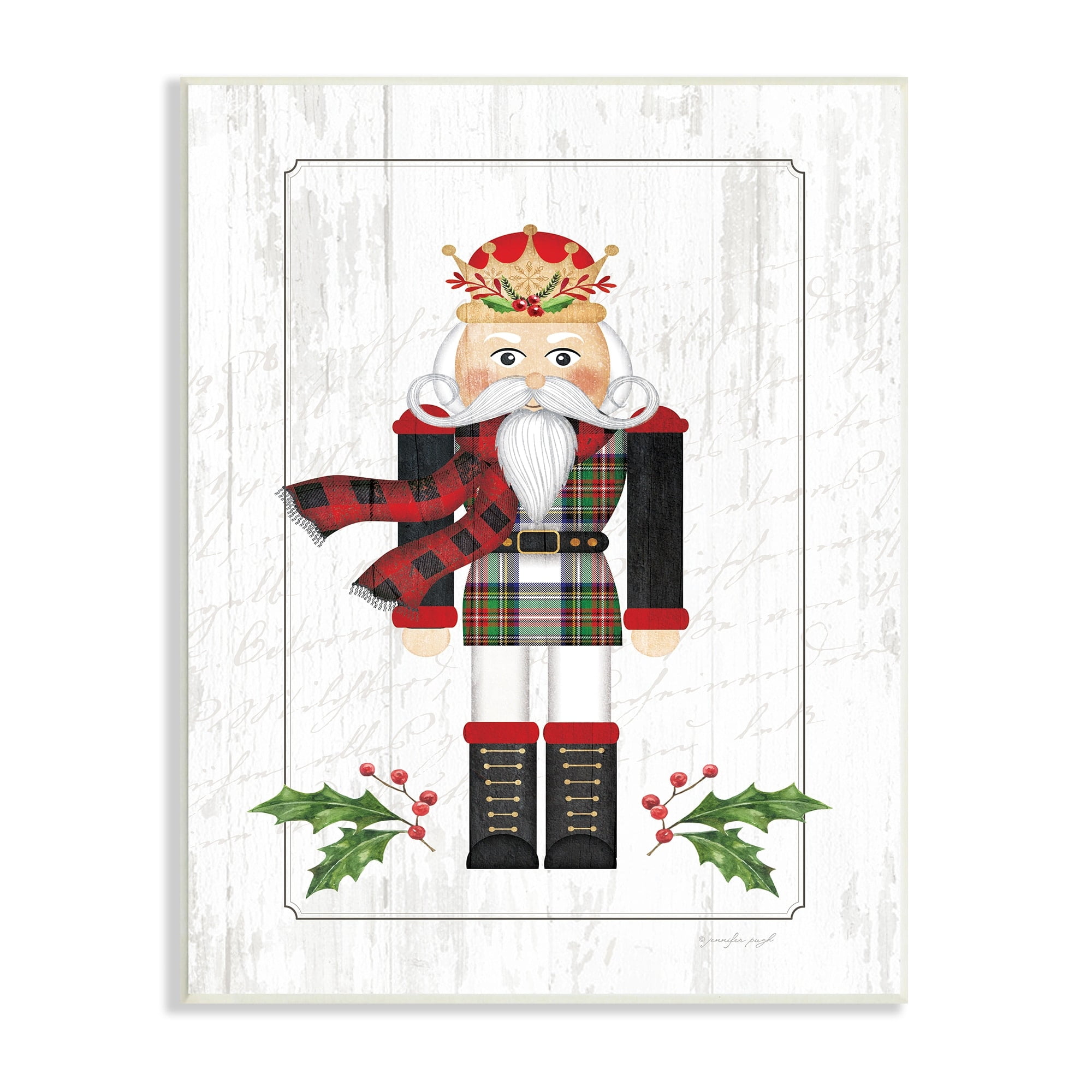 Stupell Industries Winter Holly Nutcracker Royal Crown Christmas Plaid, 10 x 15,Design by Jennifer Pugh