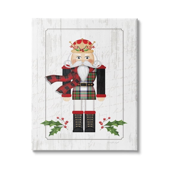 Stupell Industries Winter Holly Nutcracker Royal Crown Christmas Plaid, 36 x 48,Design by Jennifer Pugh