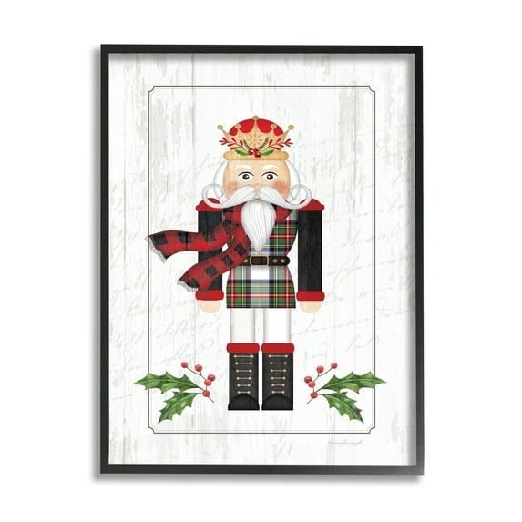 Stupell Industries Winter Holly Nutcracker Royal Crown Christmas Plaid Graphic Art Black Framed Art Print Wall Art, 24x30, by Jennifer Pugh