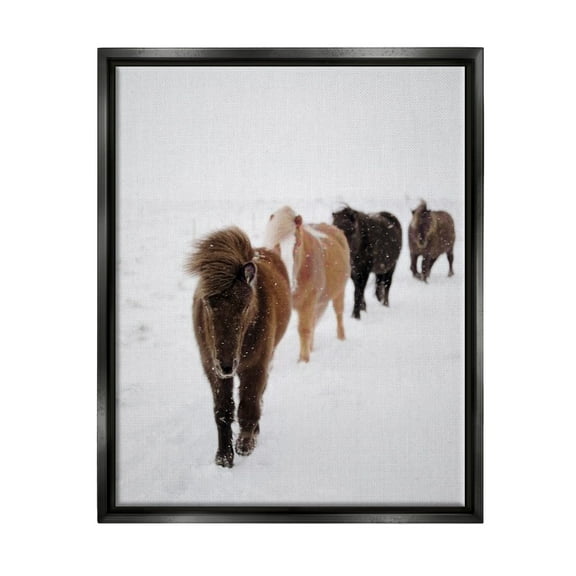 Stupell Industries Winter Horses Walking White Field Snowy Weather Jet Black Framed Floating Canvas Wall Art, 16x20, by Amy Brinkman