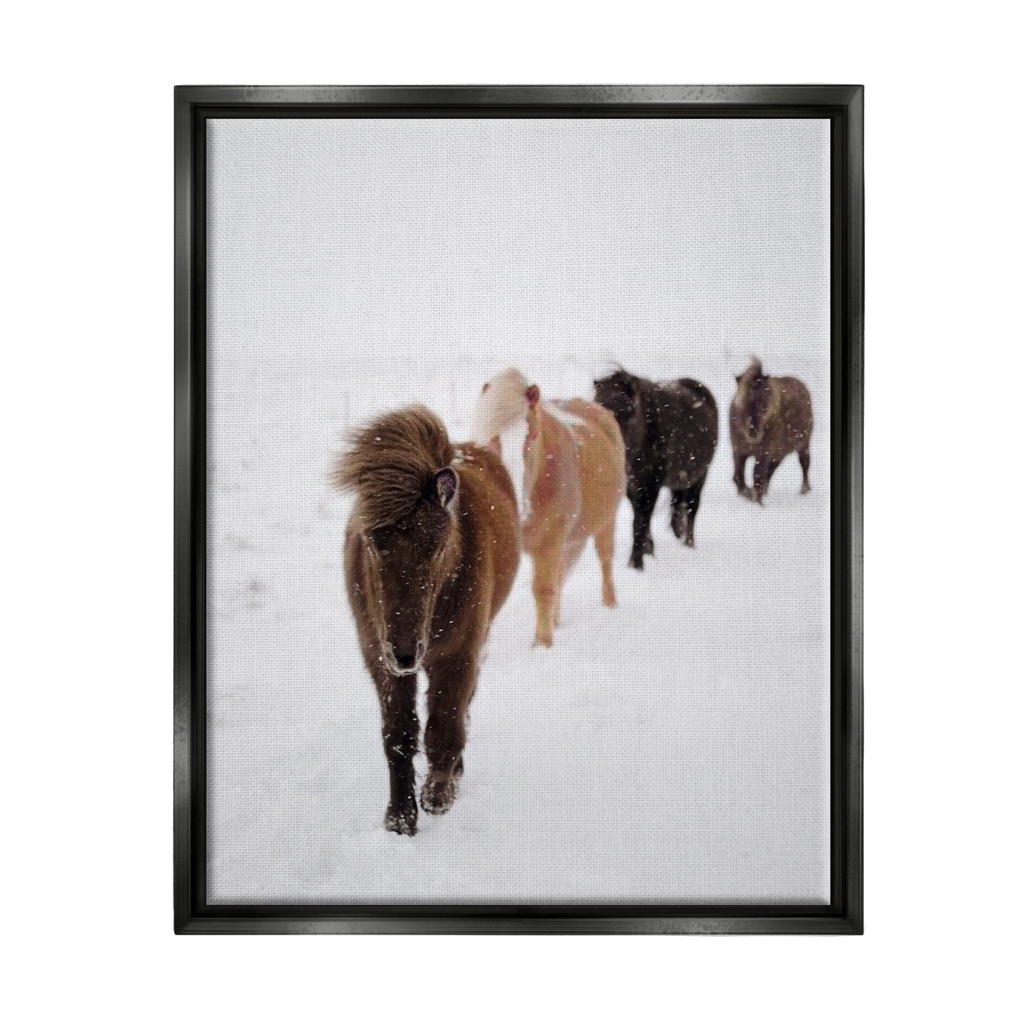 Stupell Industries Winter Horses Walking White Field Snowy Weather Jet Black Framed Floating Canvas Wall Art, 24x30, by Amy Brinkman