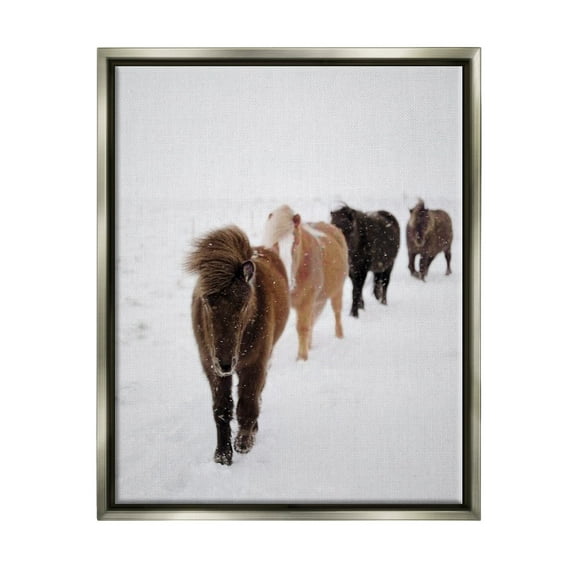 Stupell Industries Winter Horses Walking White Field Snowy Weather Luster Gray Framed Floating Canvas Wall Art, 16x20, by Amy Brinkman