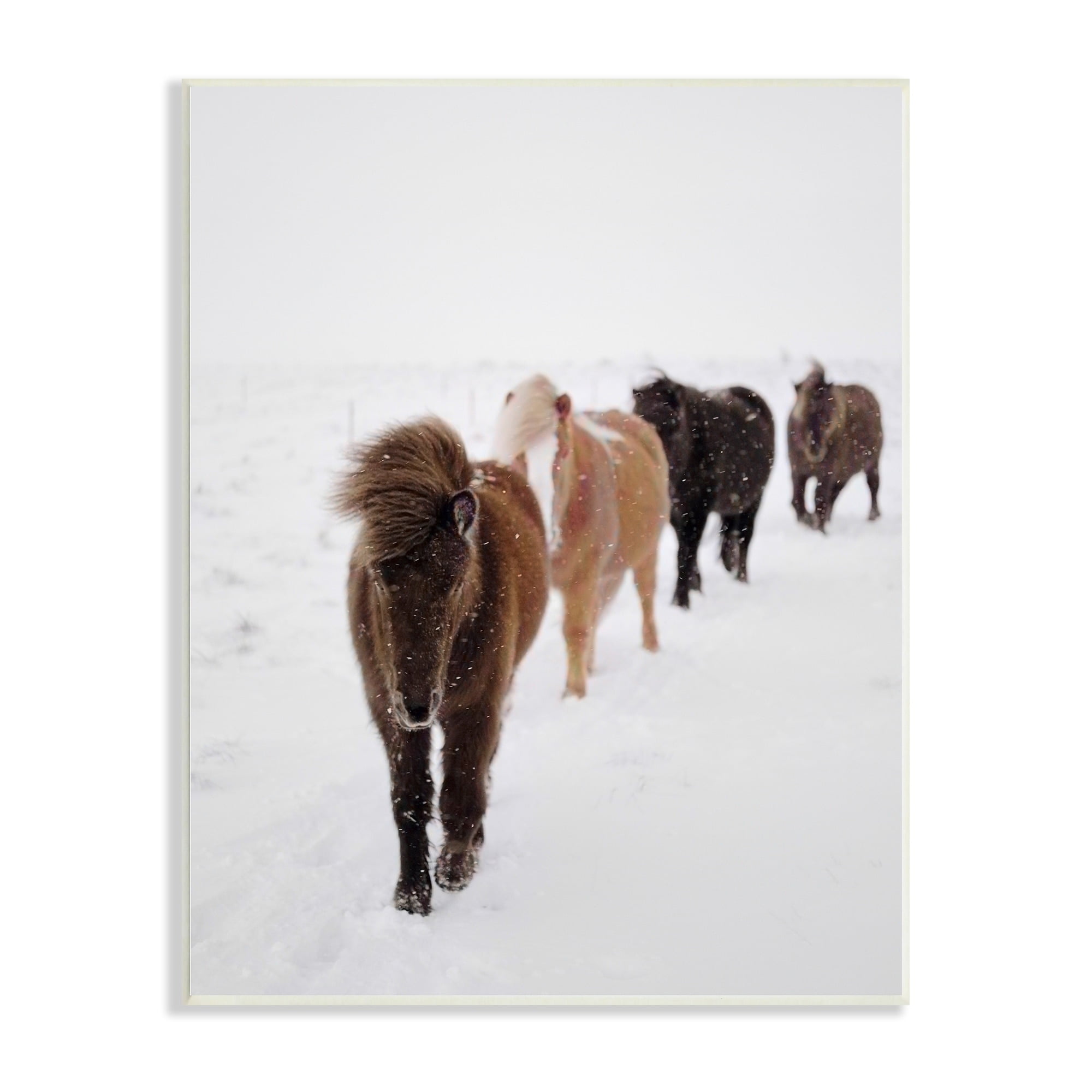 Stupell Industries Winter Horses Walking White Field Snowy Weather Wood Wall Art, 10 x 15, Design by Amy Brinkman