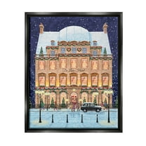 Stupell Industries Winter Hotel Christmas Festival Holiday Painting Black Floater Framed Art Print Wall Art
