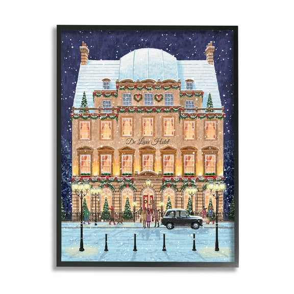 Stupell Industries Winter Hotel Christmas Festival Holiday Painting Black Framed Art Print Wall Art