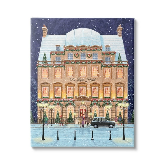 Stupell Industries Winter Hotel Christmas Festival Holiday Painting Gallery Wrapped Canvas Print Wall Art