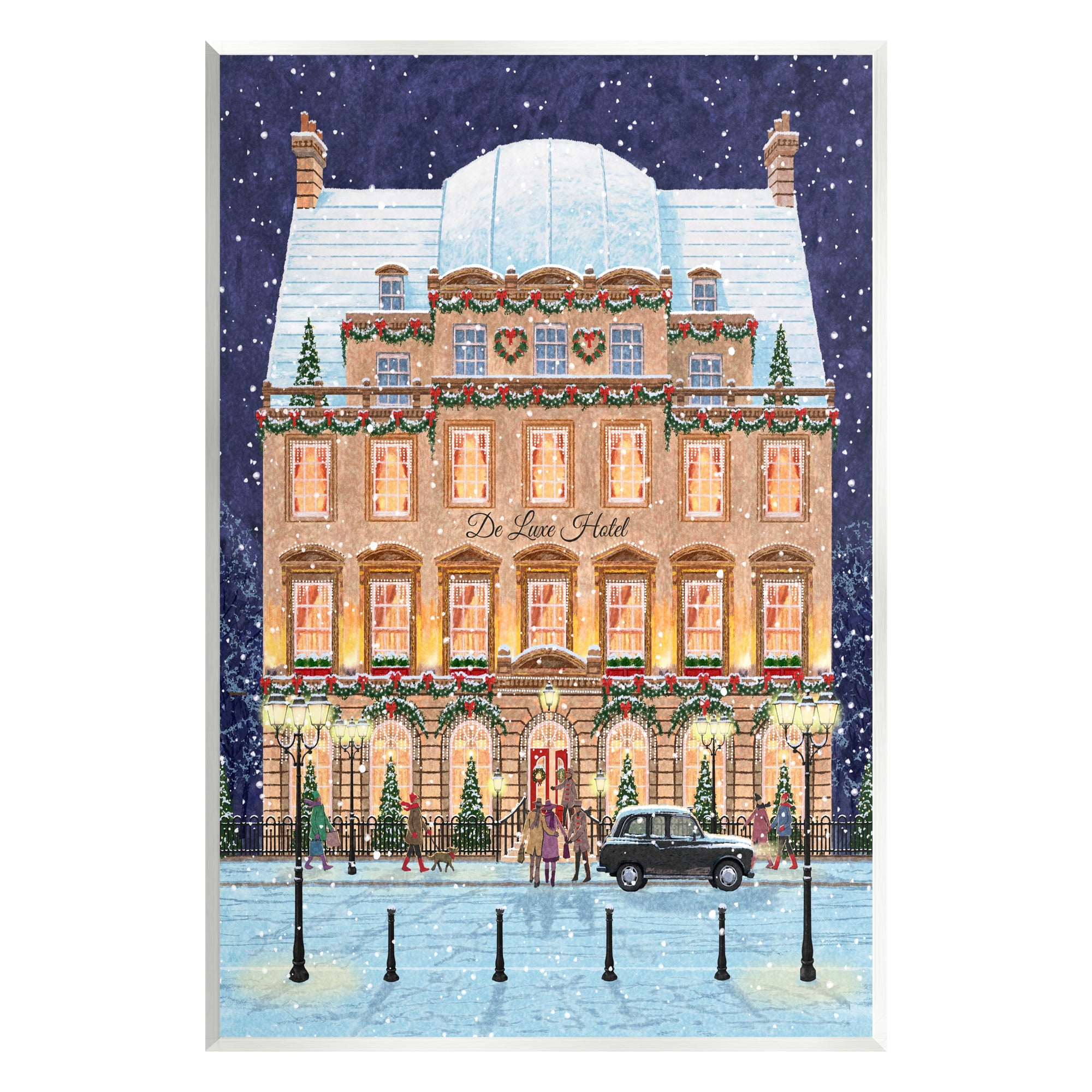 Stupell Industries Winter Hotel Christmas Festival Holiday Painting Unframed Art Print Wall Art