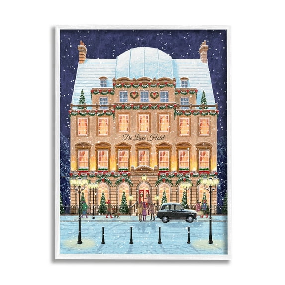 Stupell Industries Winter Hotel Christmas Festival Holiday Painting White Framed Art Print Wall Art