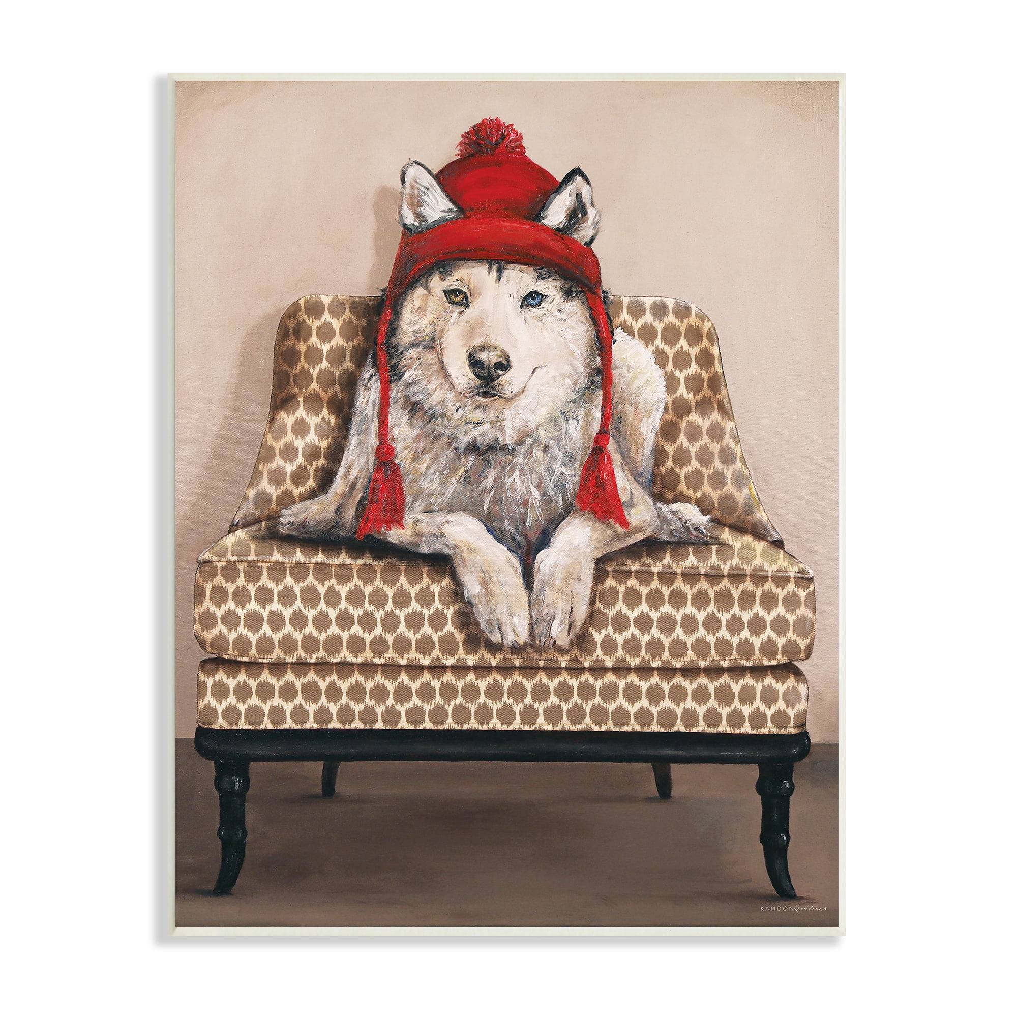 Stupell Industries Winter Husky Red Pom Hat Chic Livingroom Chair, 10 x 15, Design by Kamdon Kreations