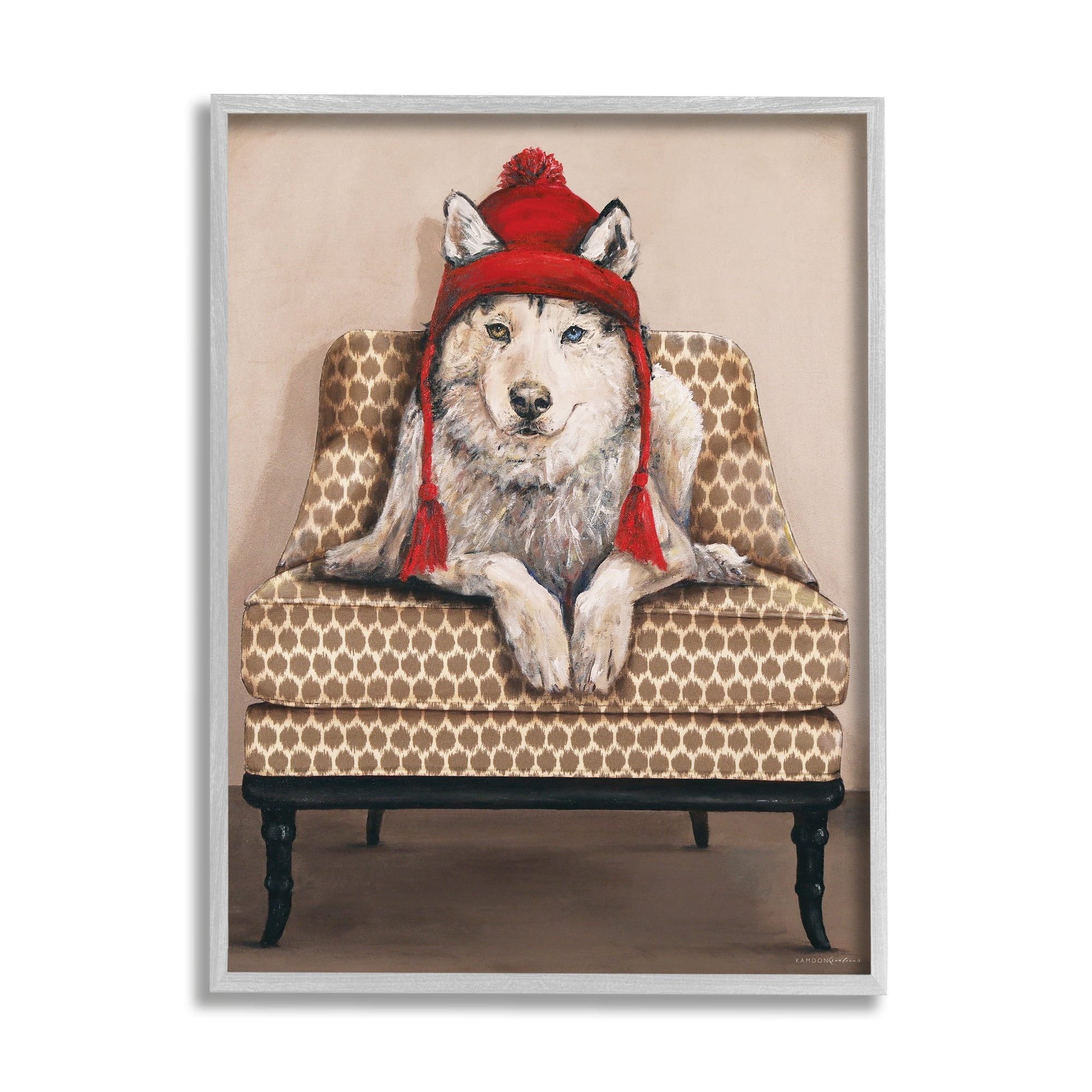 Stupell Industries Winter Husky Red Pom Hat Chic Livingroom Chair, 11 x 14, Design by Kamdon Kreations
