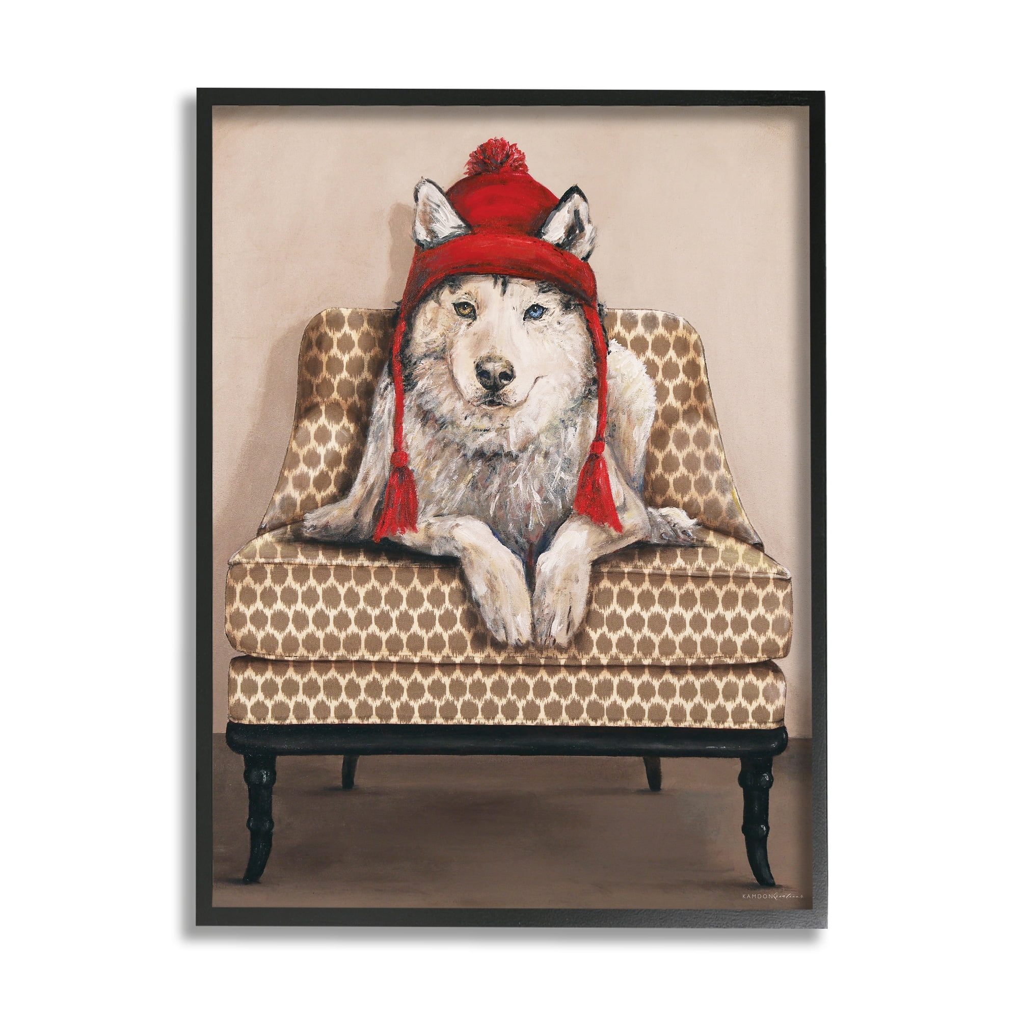 Stupell Industries Winter Husky Red Pom Hat Chic Livingroom Chair, 16 x 20, Design by Kamdon Kreations