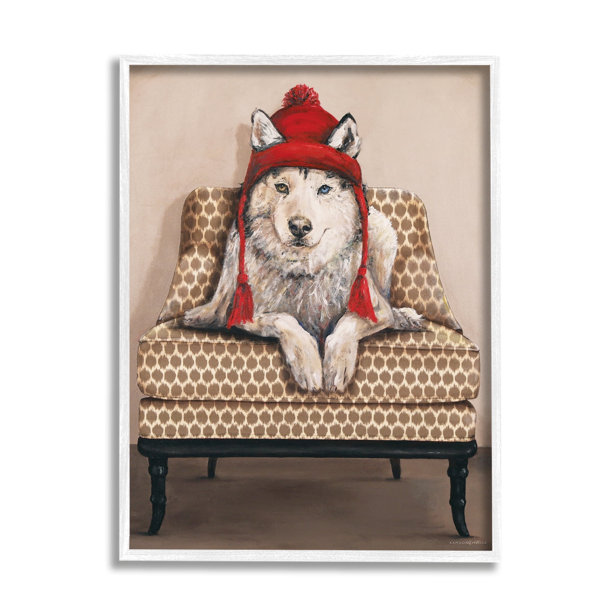 Stupell Industries Winter Husky Red Pom Hat Chic Livingroom Chair, 16 x 20, Design by Kamdon Kreations
