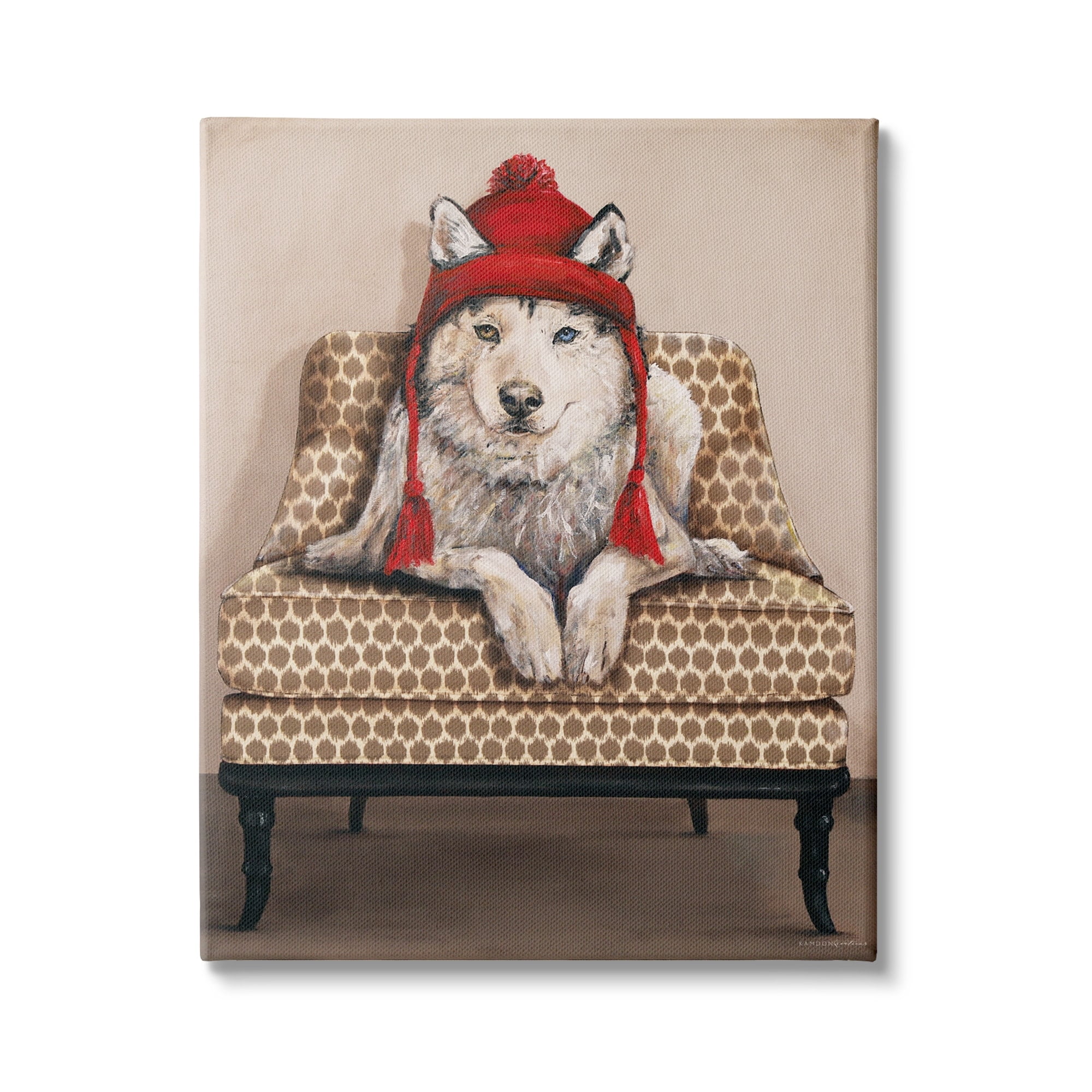 Stupell Industries Winter Husky Red Pom Hat Chic Livingroom Chair, 24 x 30, Design by Kamdon Kreations