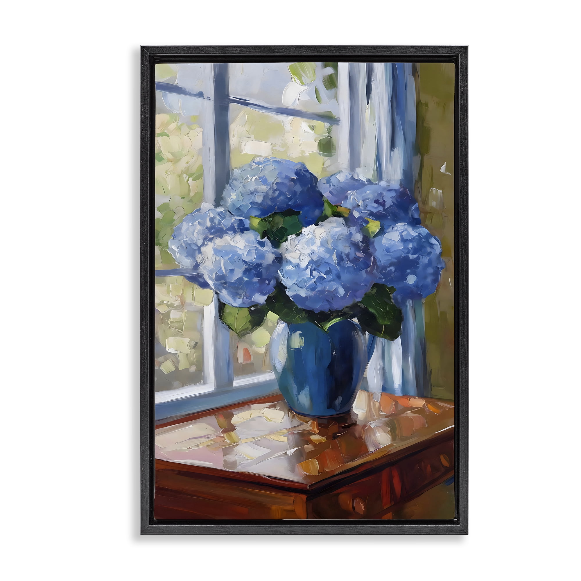 Stupell Industries Winter Hydrangeas by Window Black Framed Floater Canvas Wall Art, design by Creative Studio