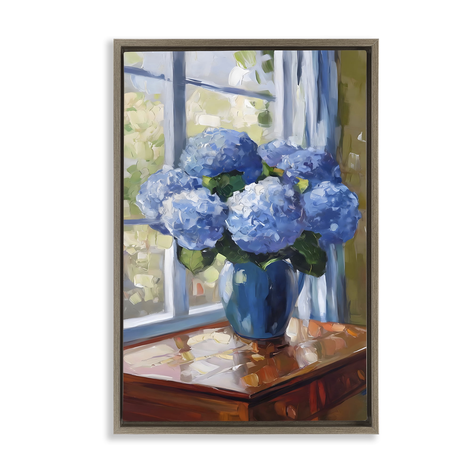 Stupell Industries Winter Hydrangeas by Window Brown Framed Floater Canvas Wall Art, design by Creative Studio