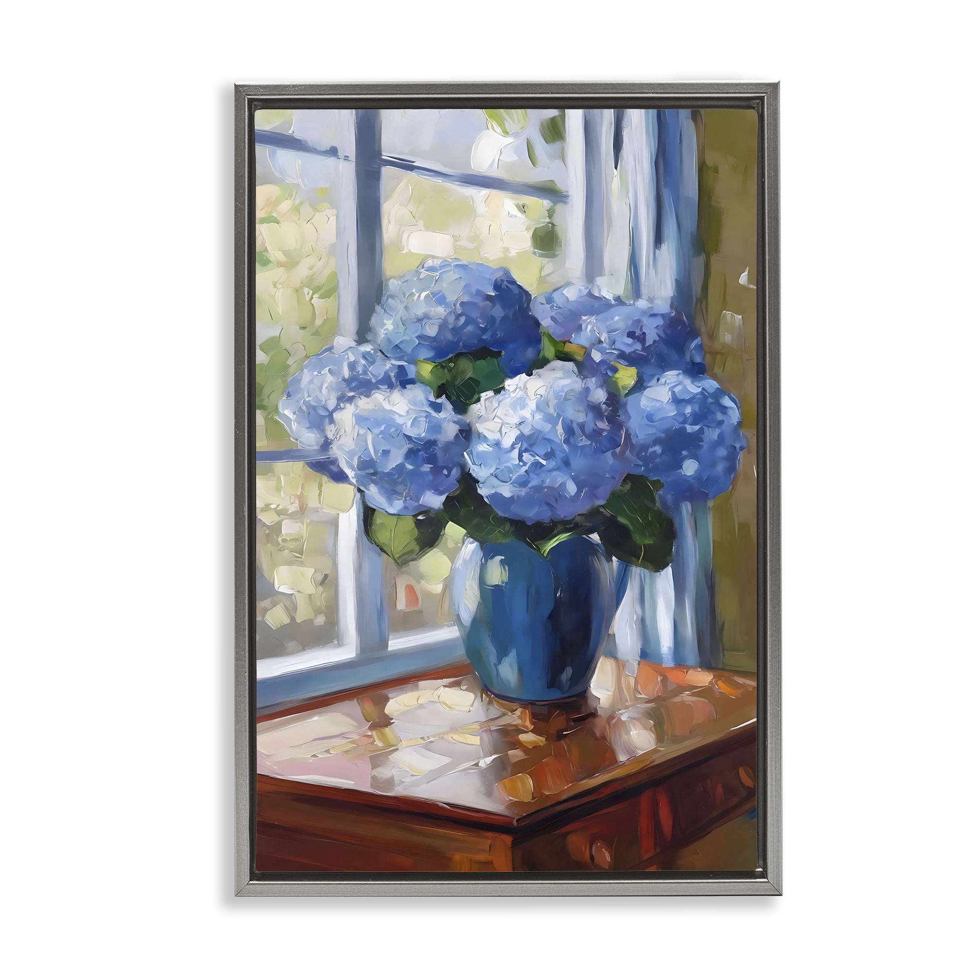 Stupell Industries Winter Hydrangeas by Window Gray Framed Floater Canvas Wall Art, design by Creative Studio