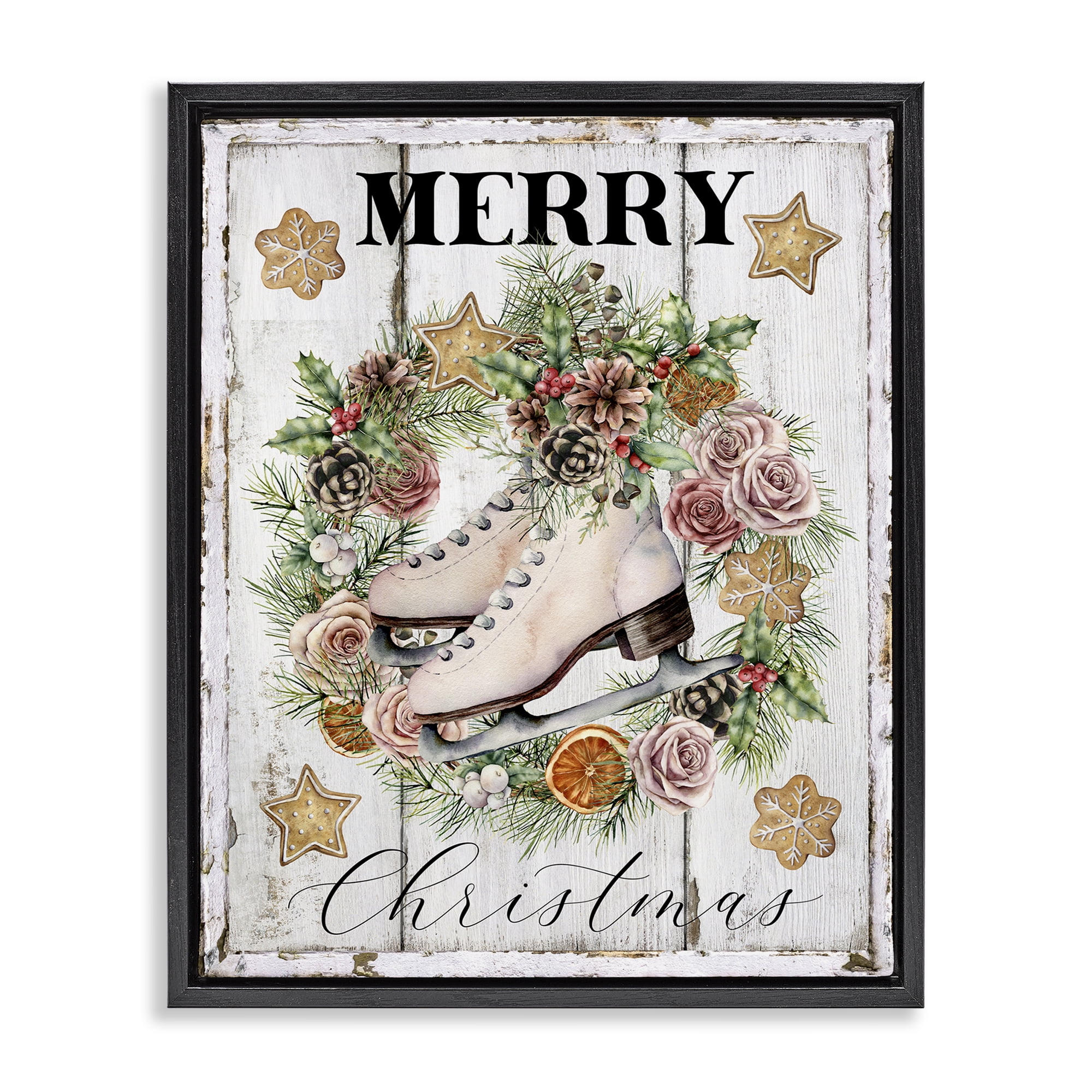 Stupell Industries Winter Ice Skates Holiday Painting Black Floater Framed Canvas Art Prints Wall Art, 17 x 21