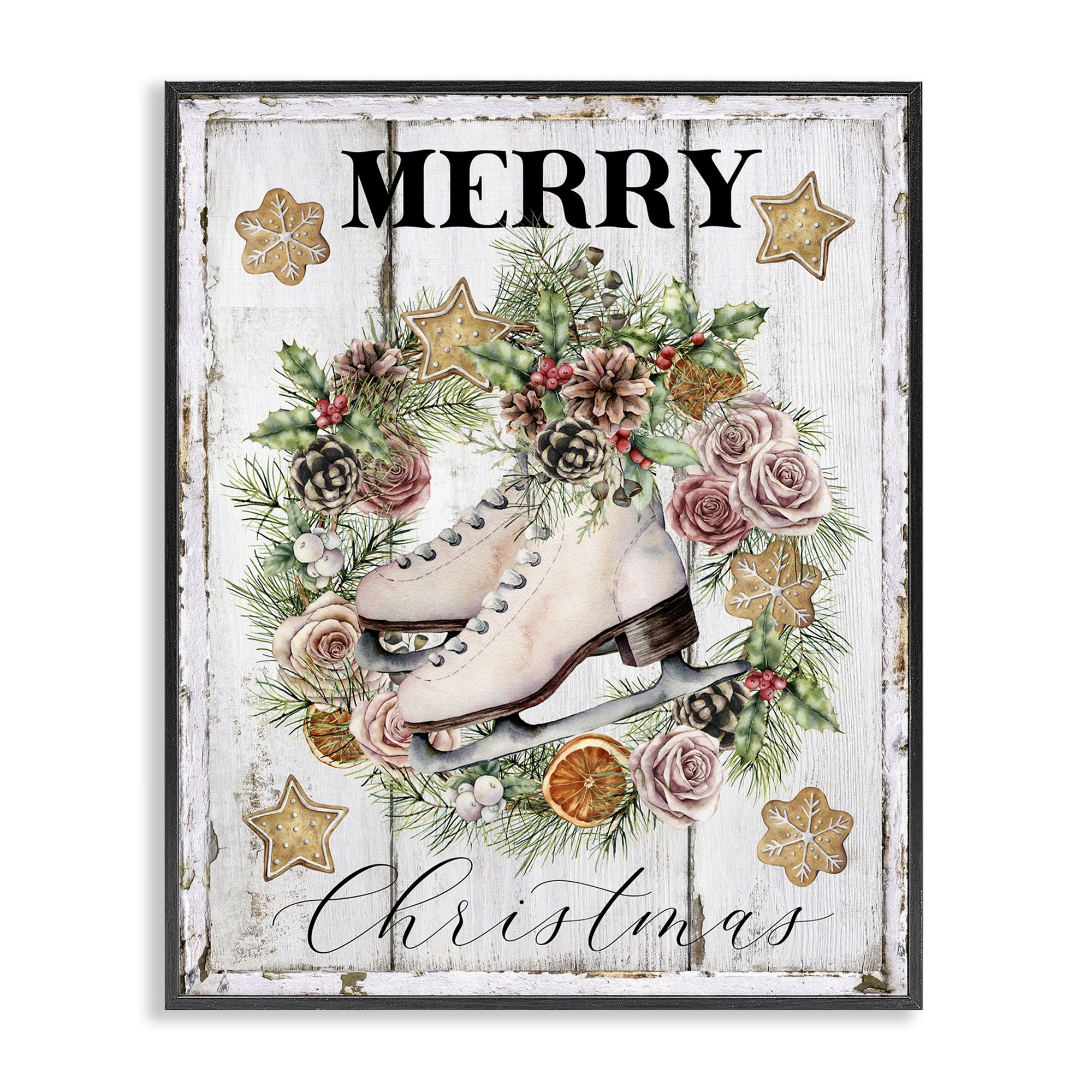 Stupell Industries Winter Ice Skates Holiday Painting Black Framed Art Prints Wall Art, 16 x 20
