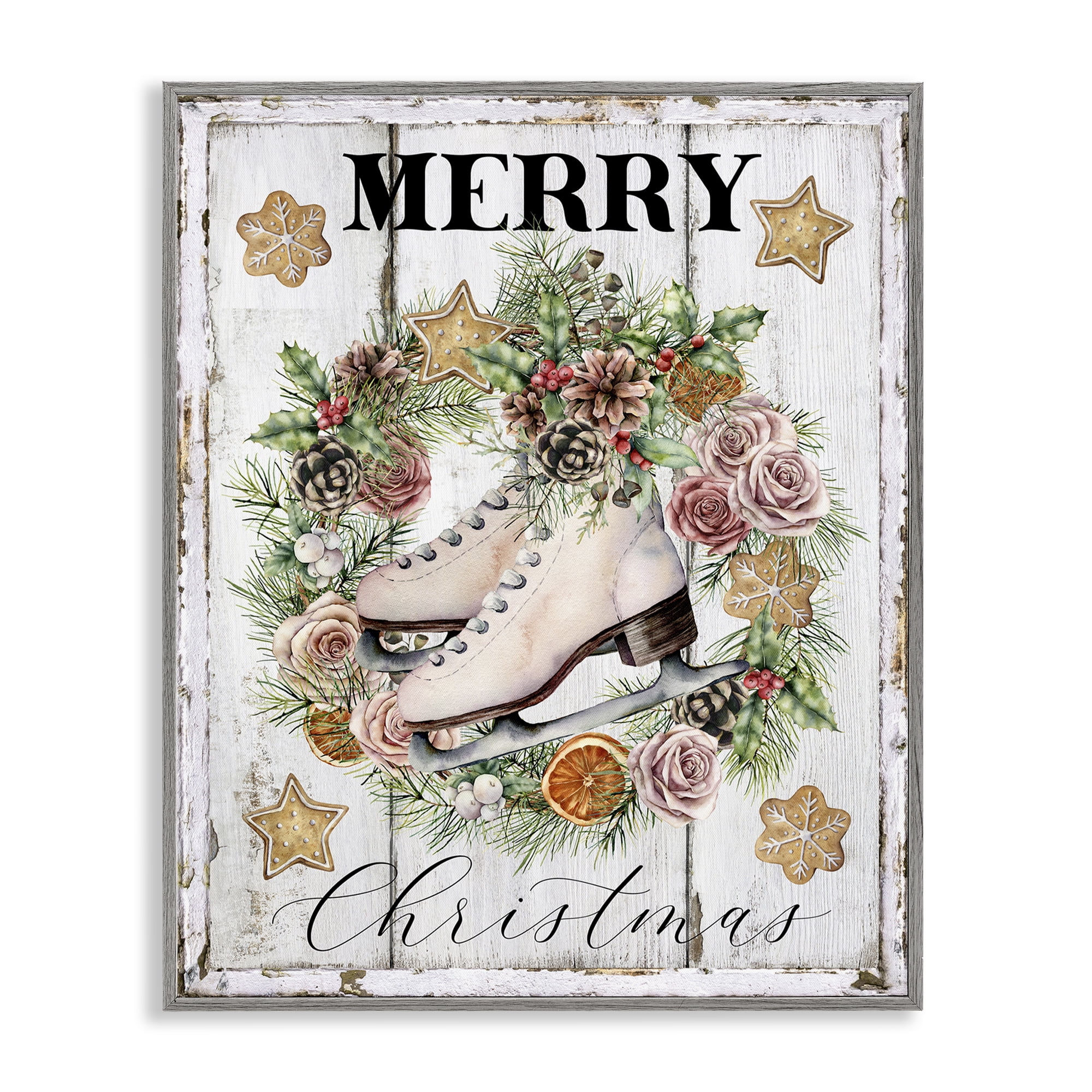 Stupell Industries Winter Ice Skates Holiday Painting Gray Framed Art Prints Wall Art, 16 x 20