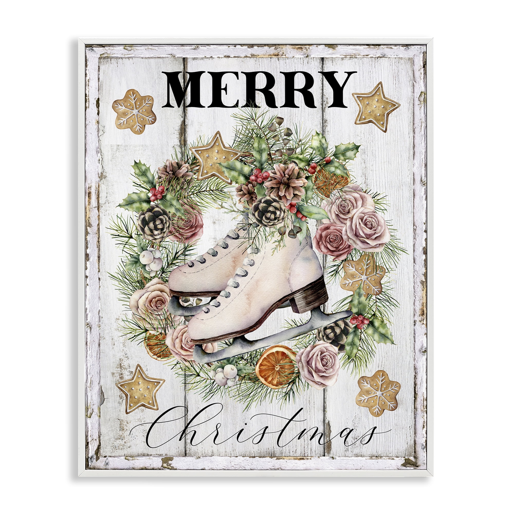 Stupell Industries Winter Ice Skates Holiday Painting White Framed Art Prints Wall Art, 11 x 14