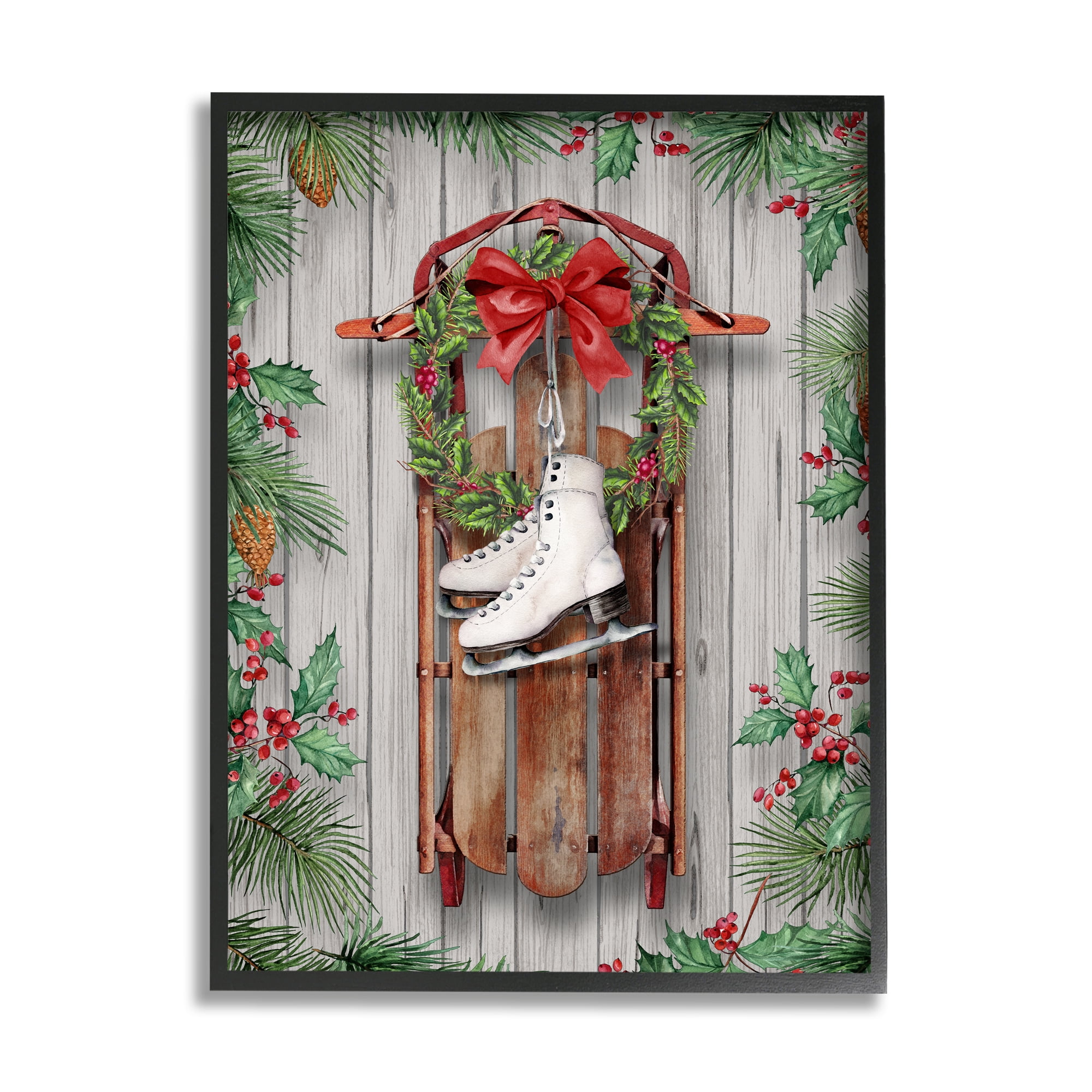 Stupell Industries Winter Ice Skates & Sled Holiday Painting Black Framed Art Print Wall Art, 16 x 20
